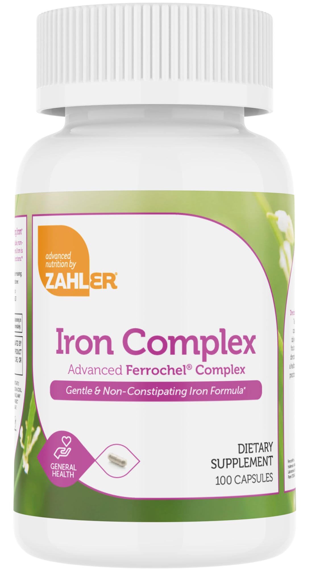 Zahler Iron Complex 25mg iron supplement side view