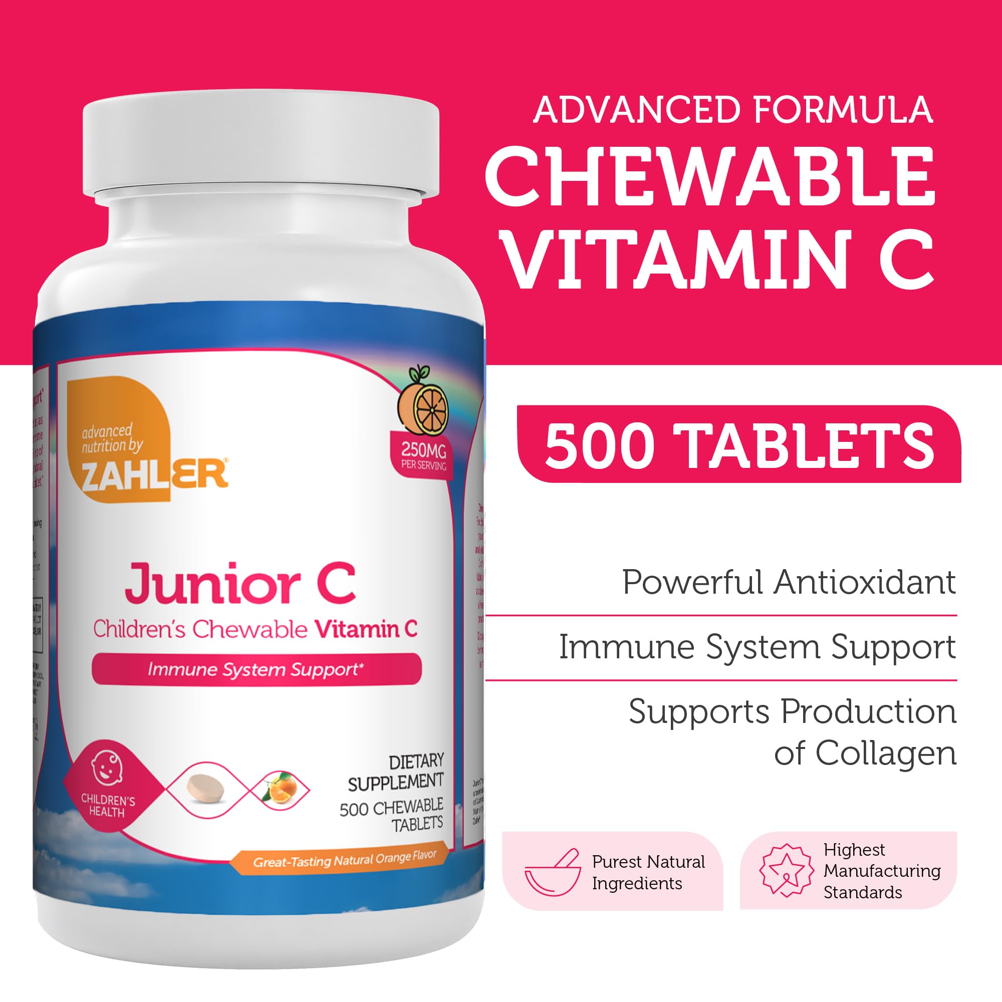 Zahler Junior C Chewable Tablets 250mg side view