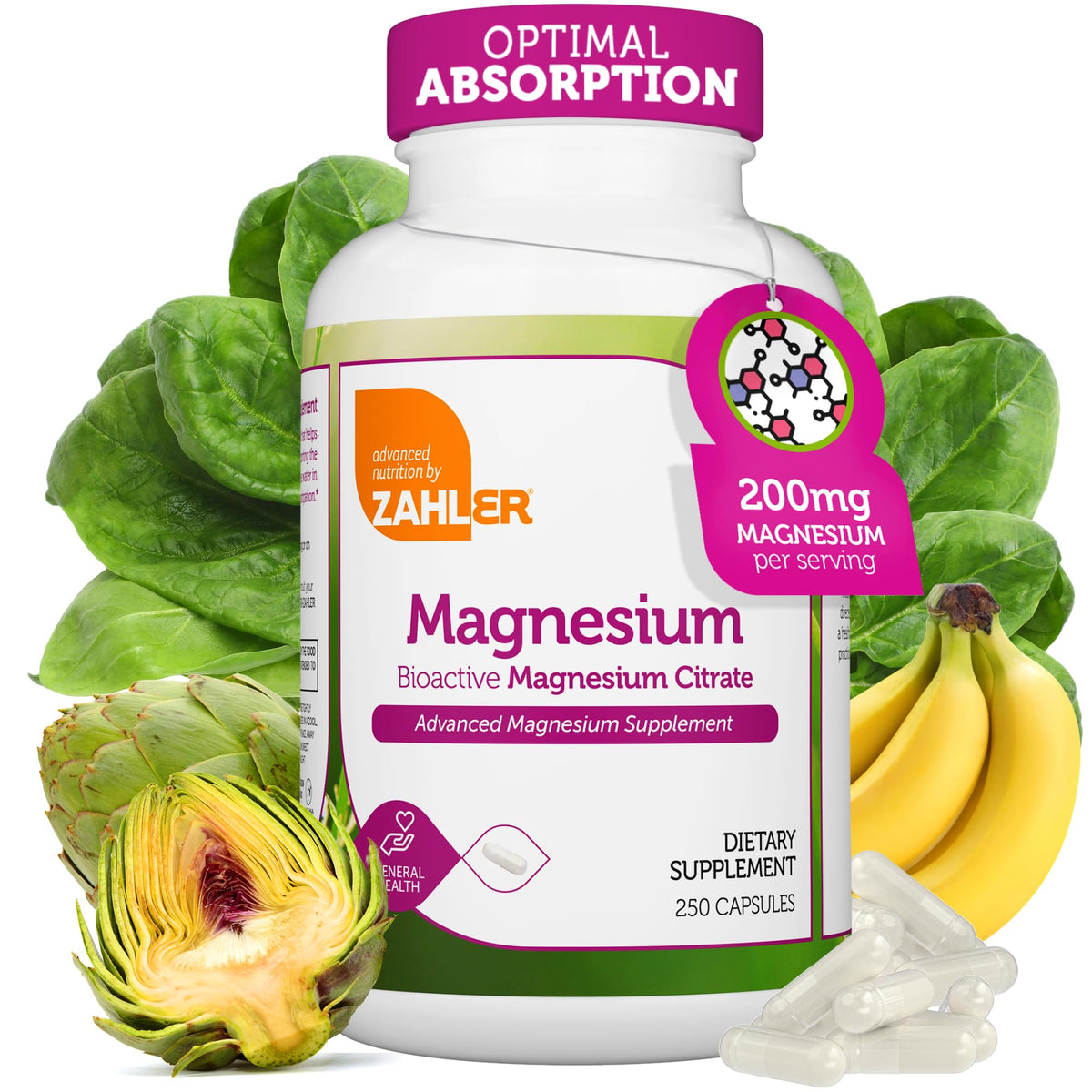 Zahler Magnesium Citrate 200mg 250 Count Capsules front view