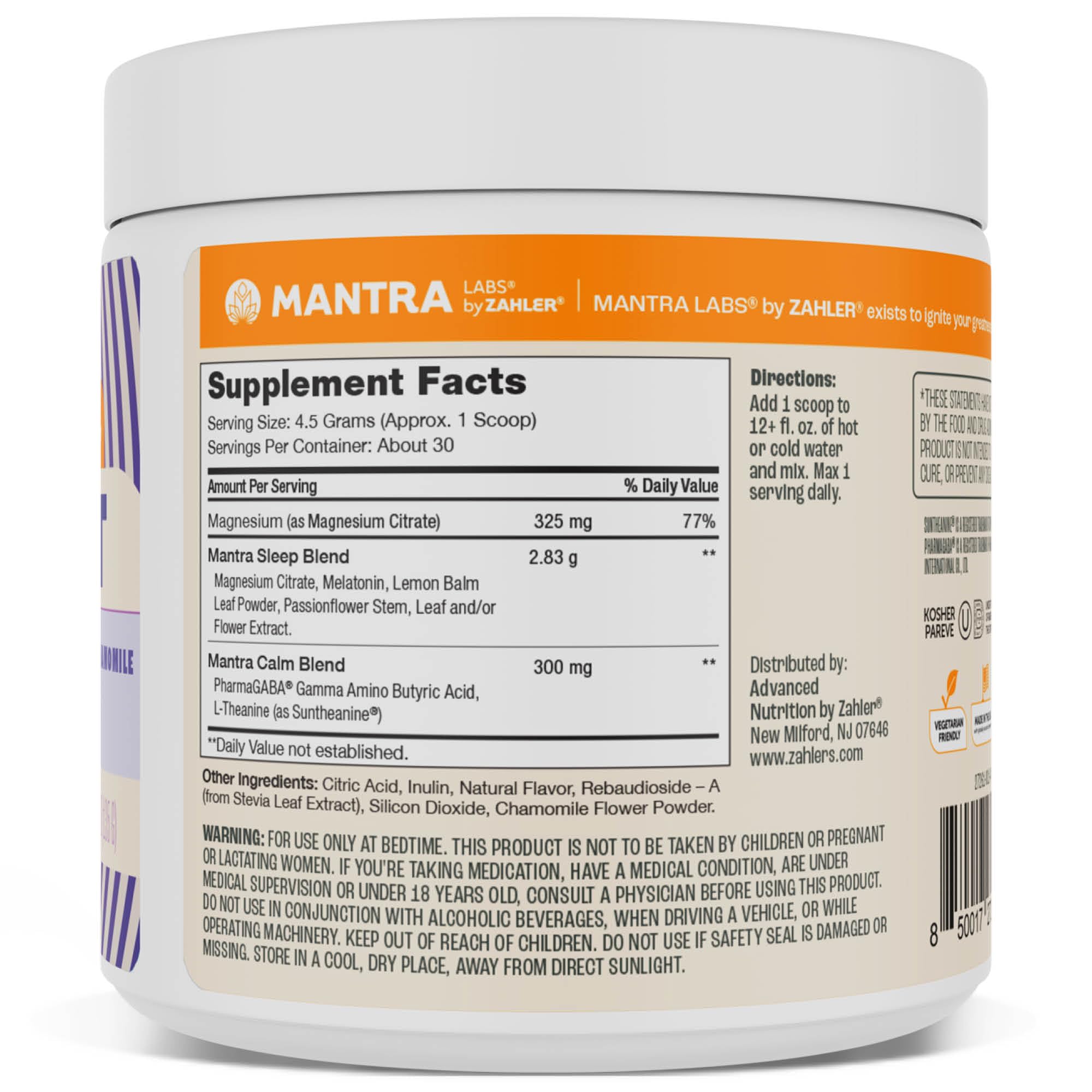 Zahler Mantra Rest Sleep Supplement packaging side view