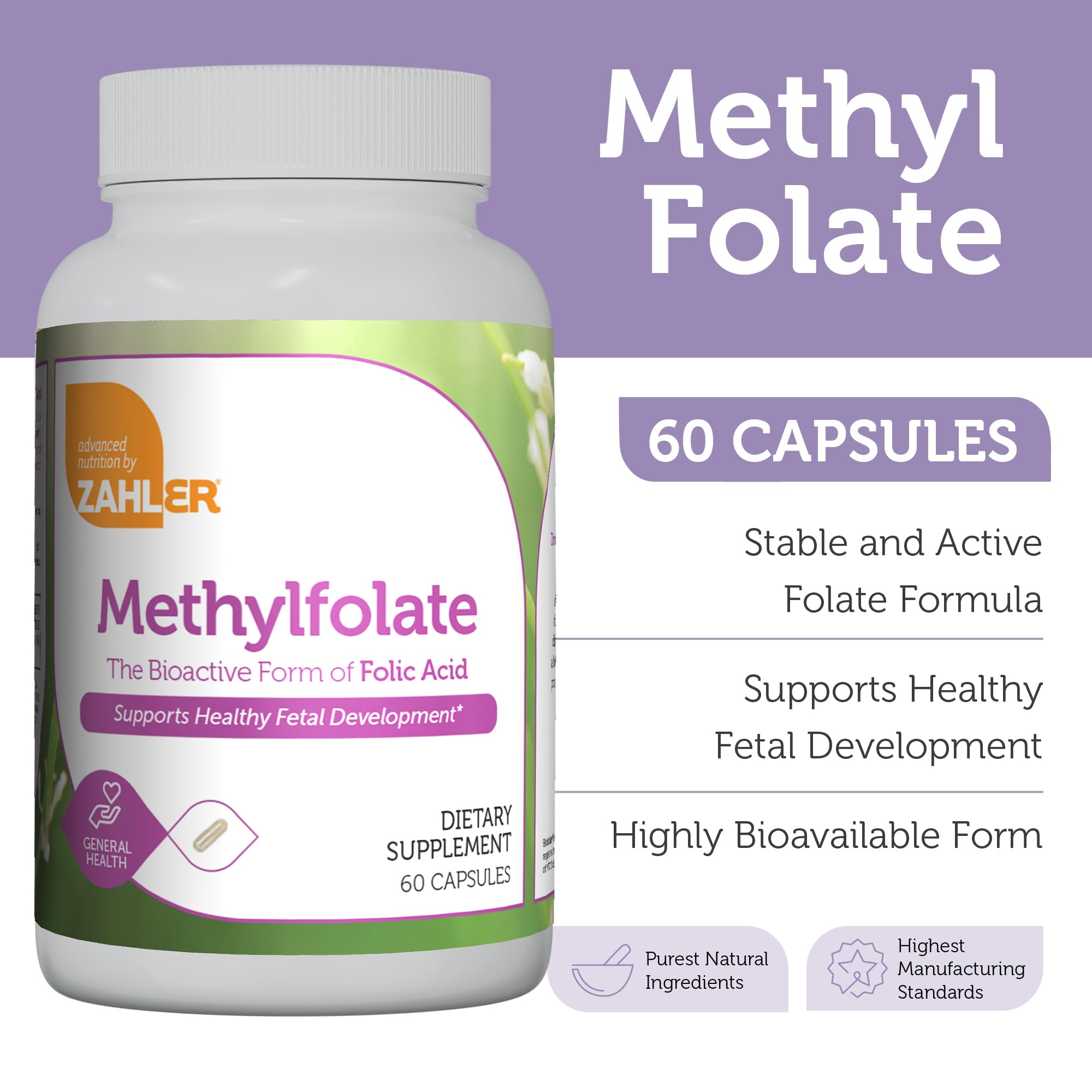 Zahler Methyl Folate 1000 Mcg capsules side view