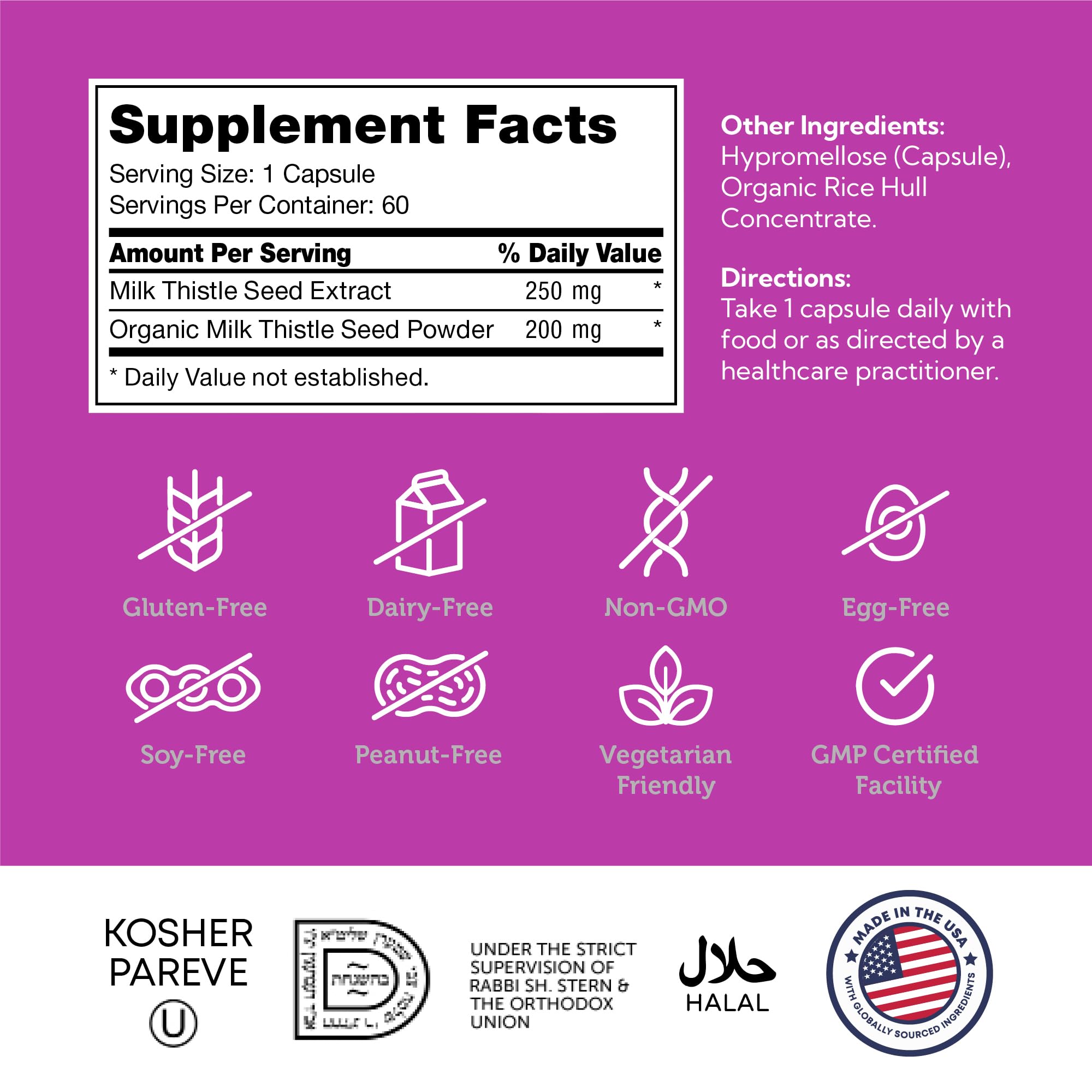 Zahler Milk Thistle Herbal Supplement 250mg 60 Capsules ingredients list