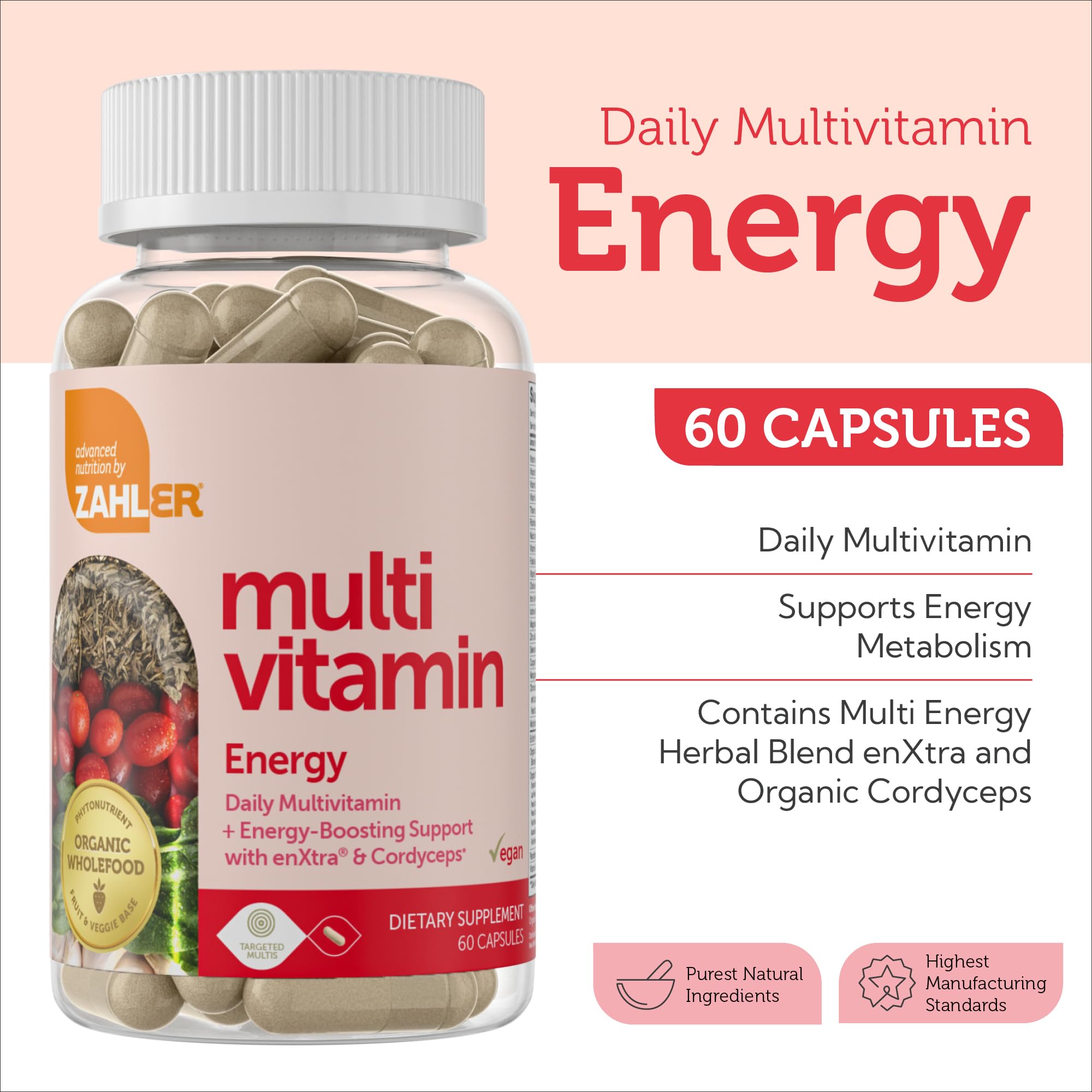 Zahler Multivitamin Energy back view showing ingredients
