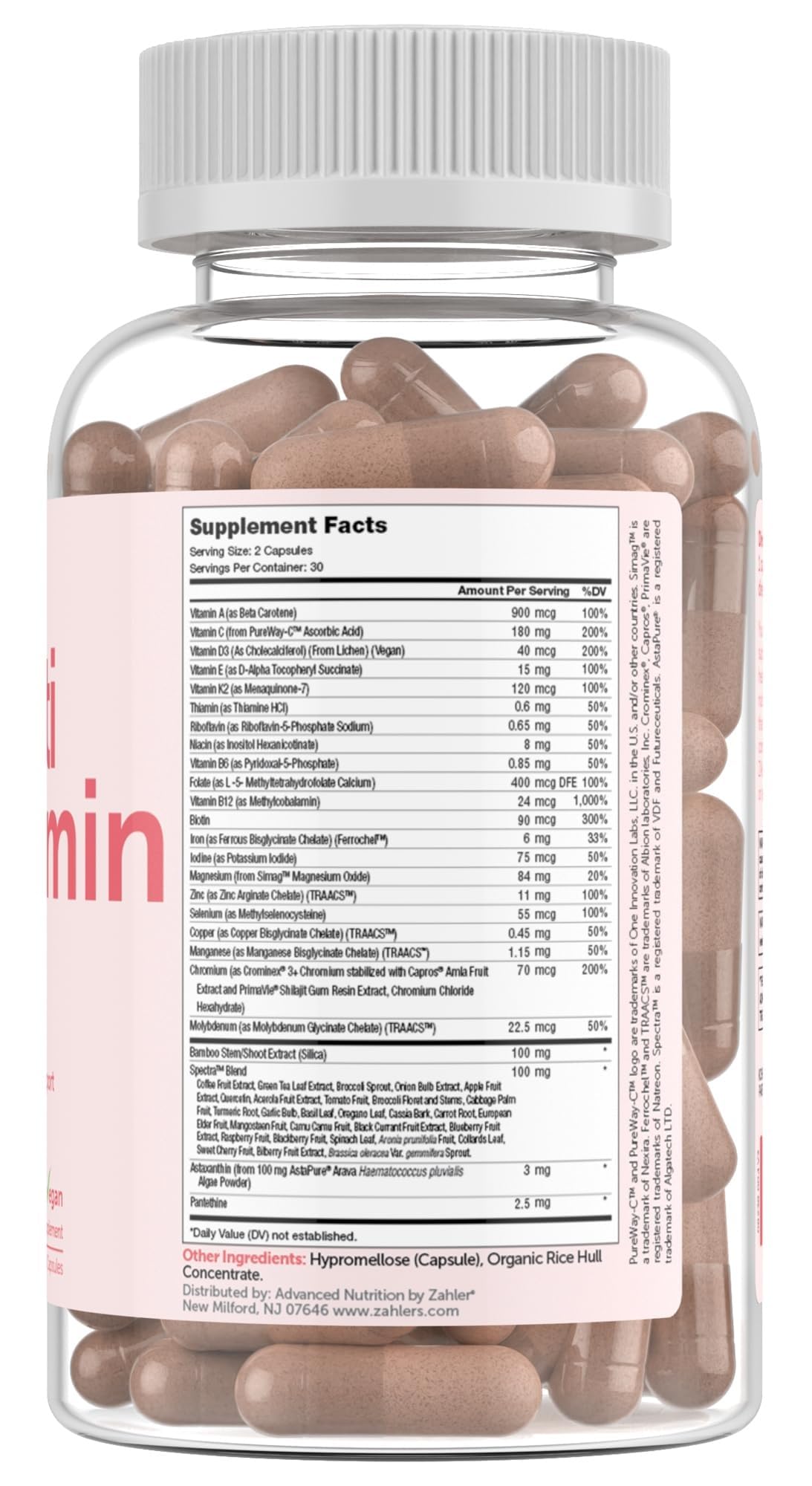 Zahler Multivitamin for Women and Men side view