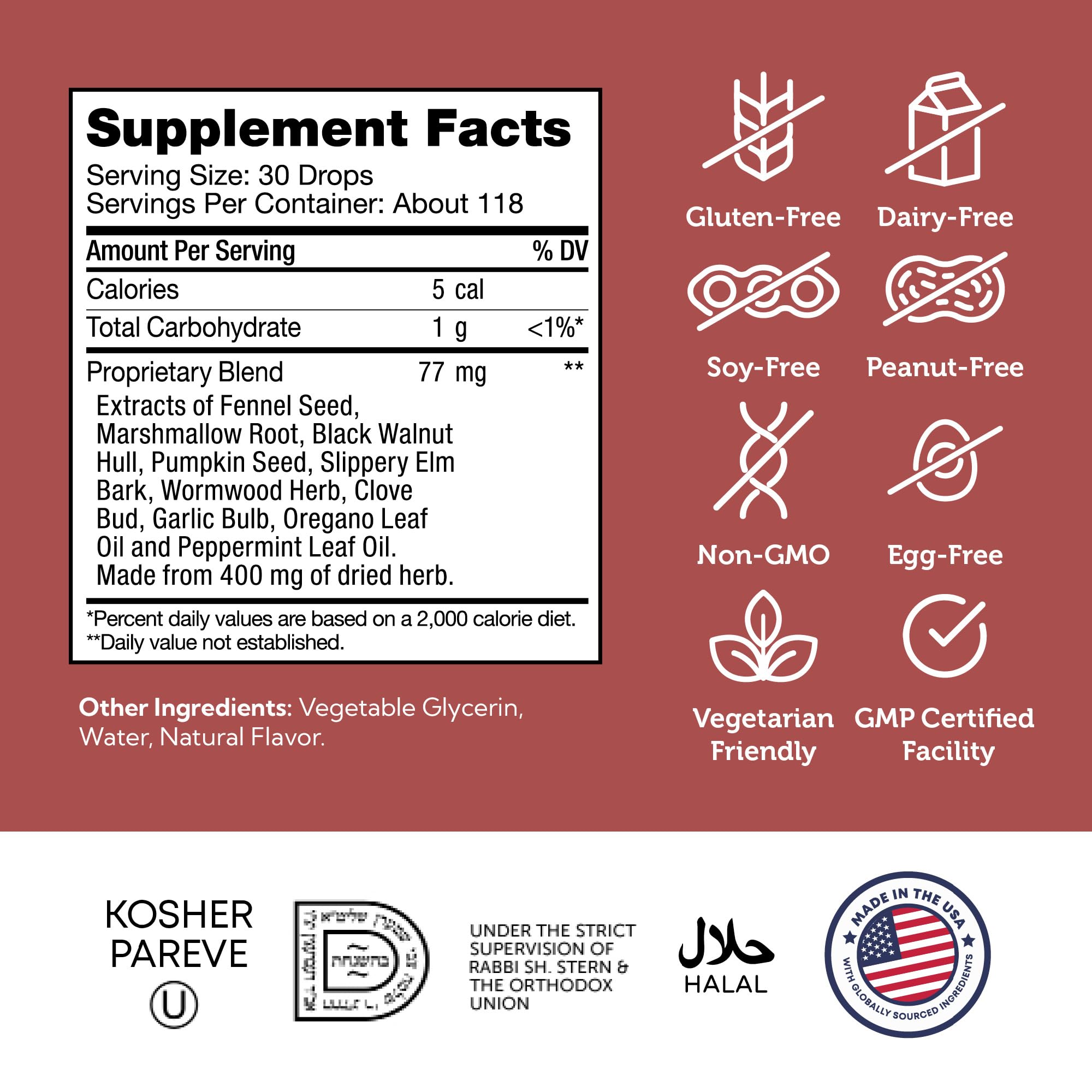 Zahler ParaGuard Liquid Drops 286g side view showing dosage instructions