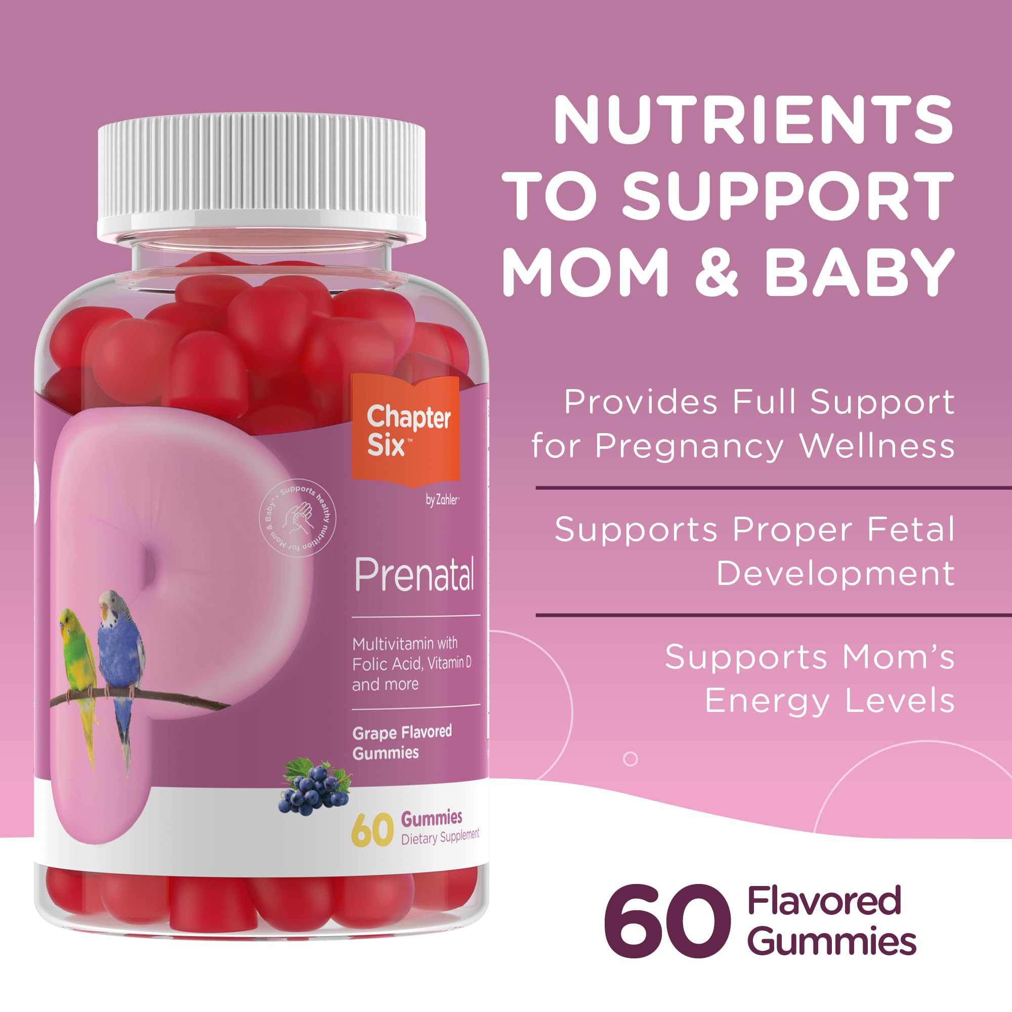Zahler Prenatal Gummies displayed with two pieces