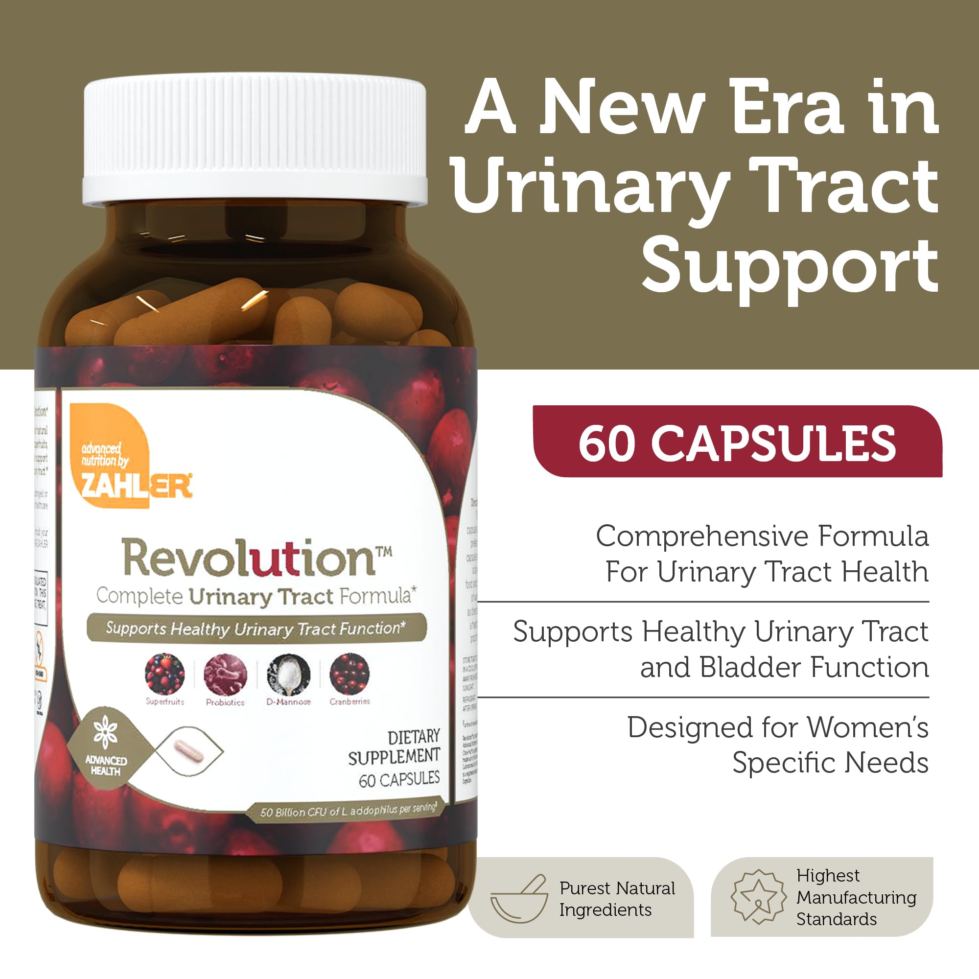 Zahler Revolution Cranberry Urinary Tract Support bottle side view