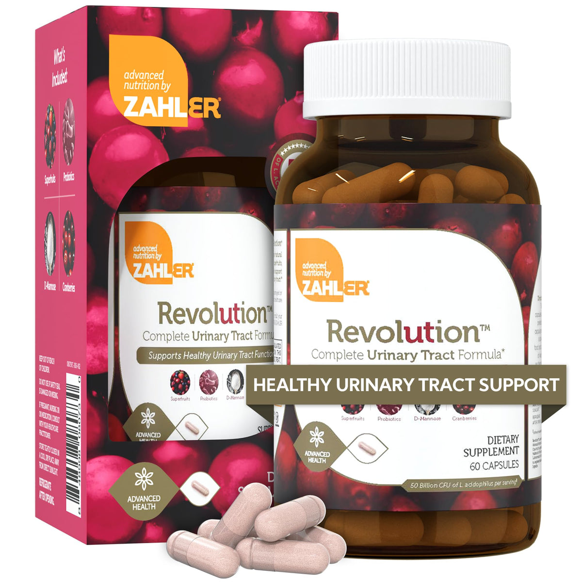 Zahler Revolution Cranberry Urinary Tract Support capsules front view