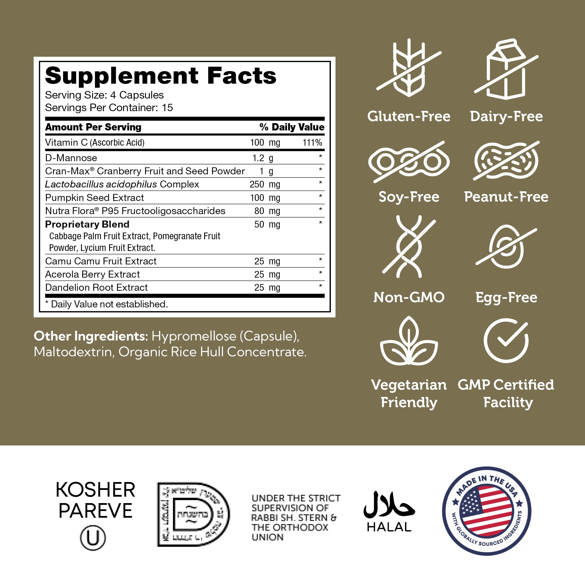 Zahler Revolution Cranberry Urinary Tract Support capsules on a wooden table