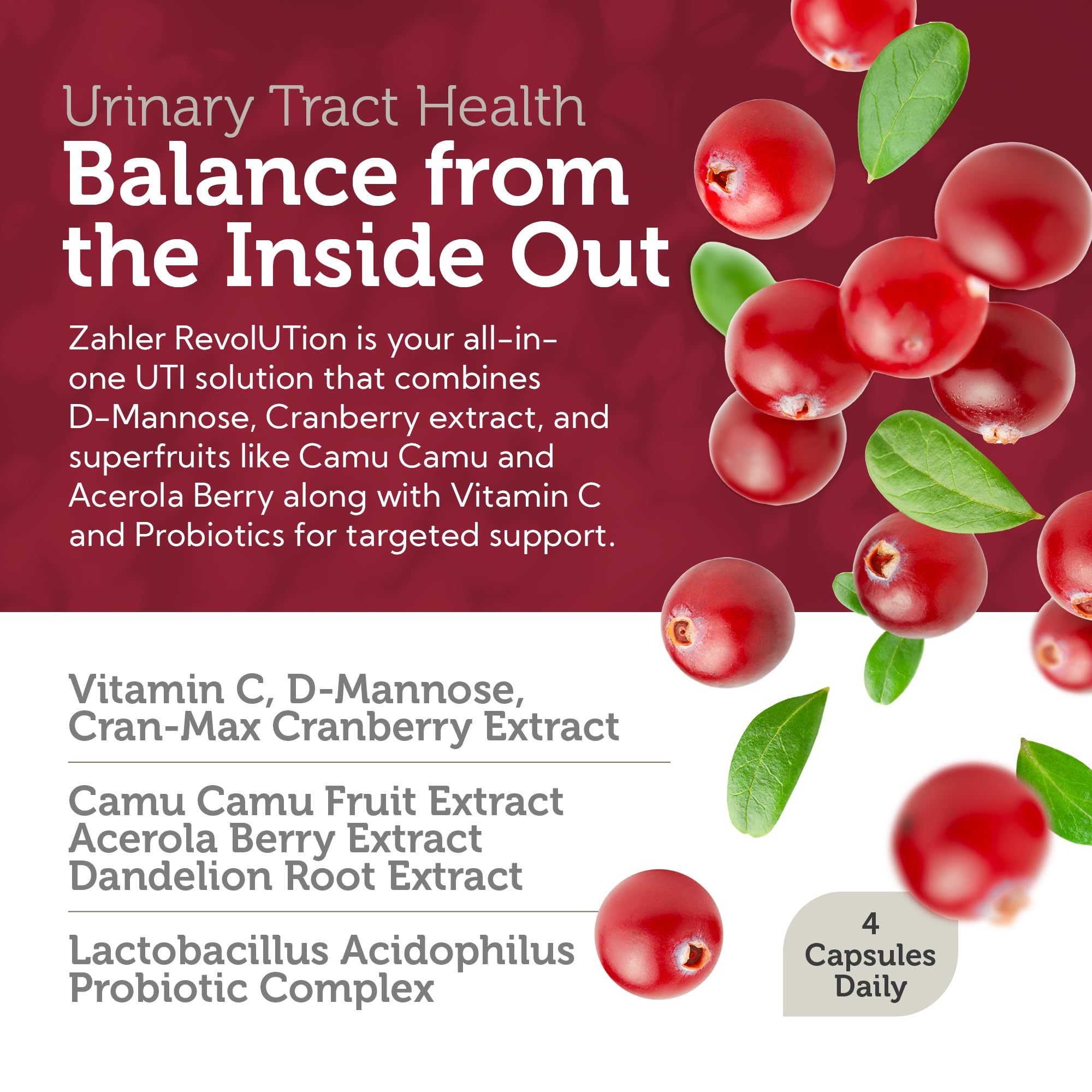 Zahler Revolution Cranberry Urinary Tract Support label close-up
