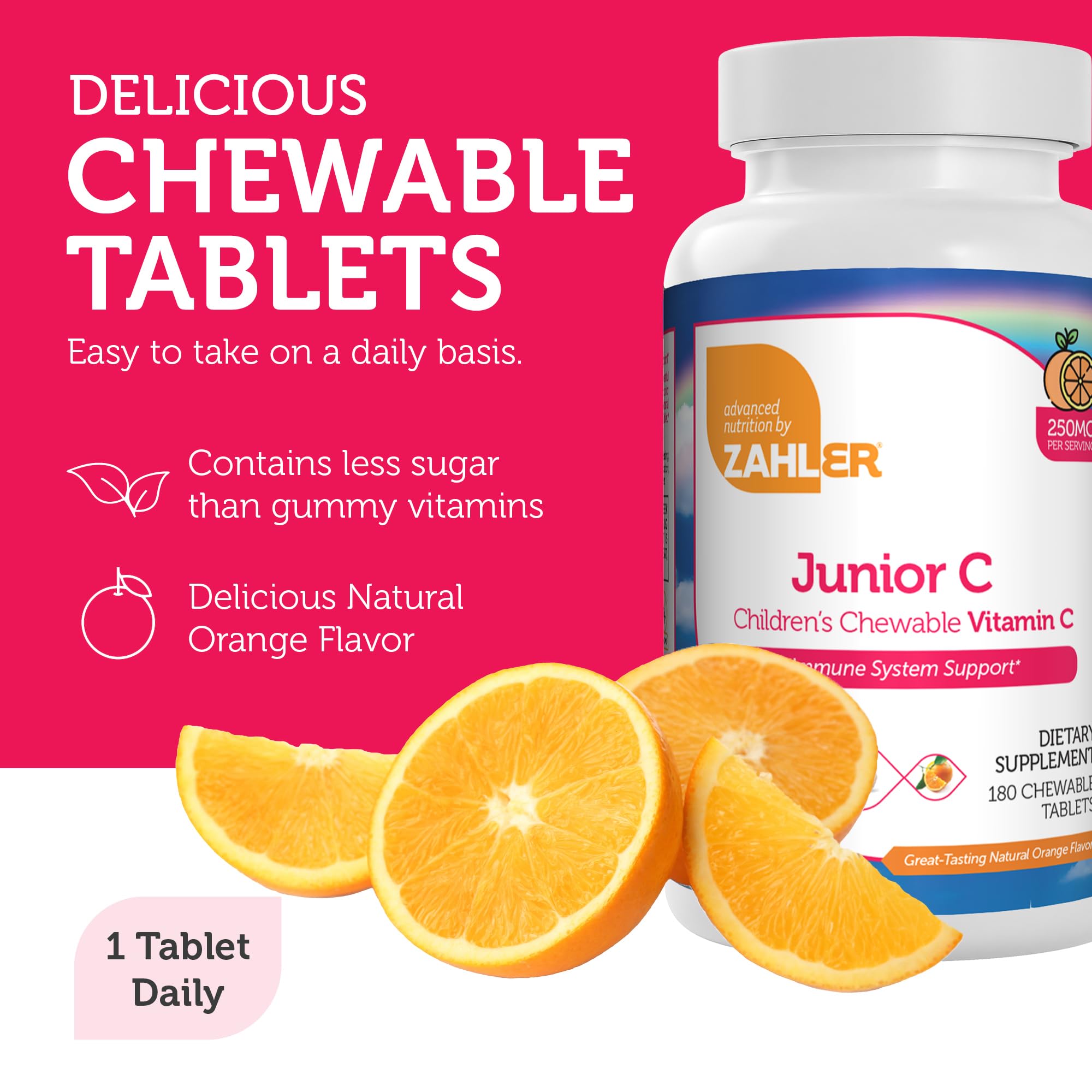 Zahler Vitamin C Junior Chews 250mg close-up of tablets