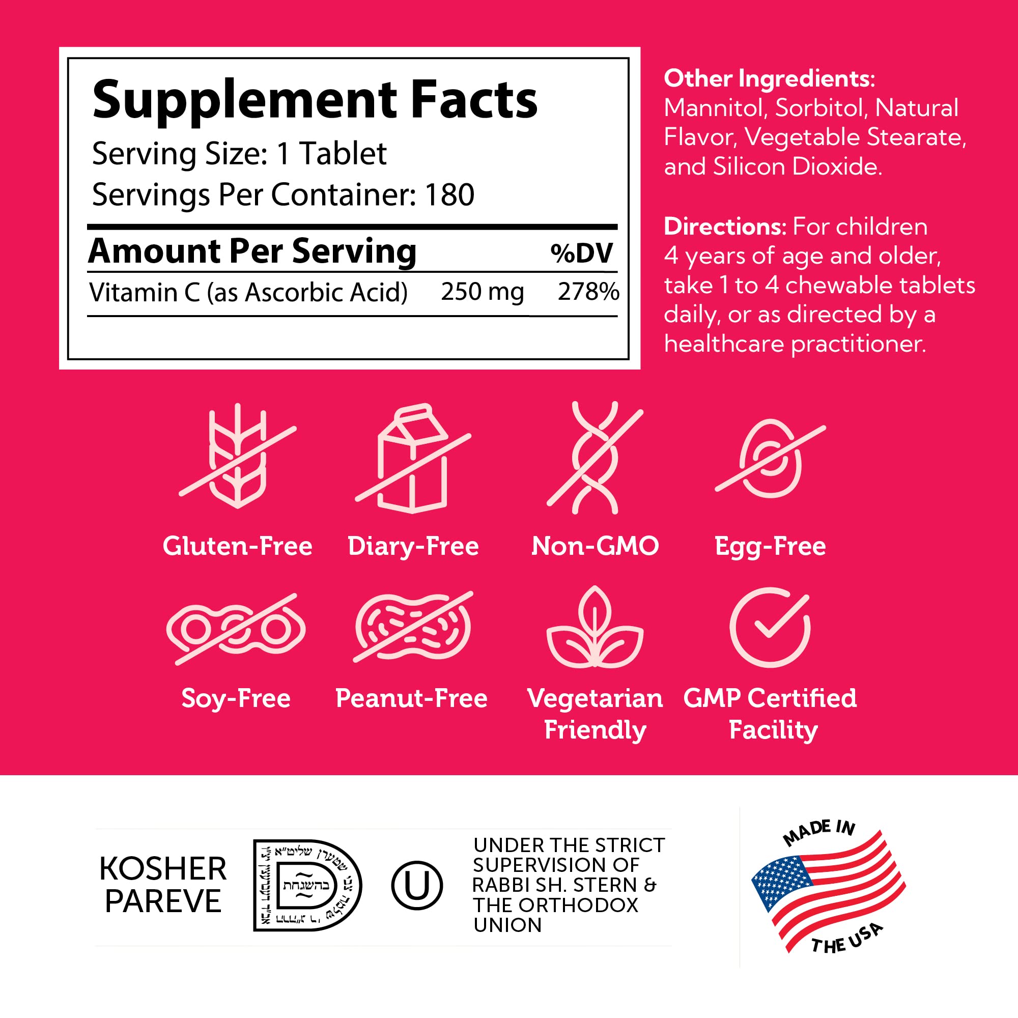 Zahler Vitamin C Junior Chews 250mg ingredients list on packaging