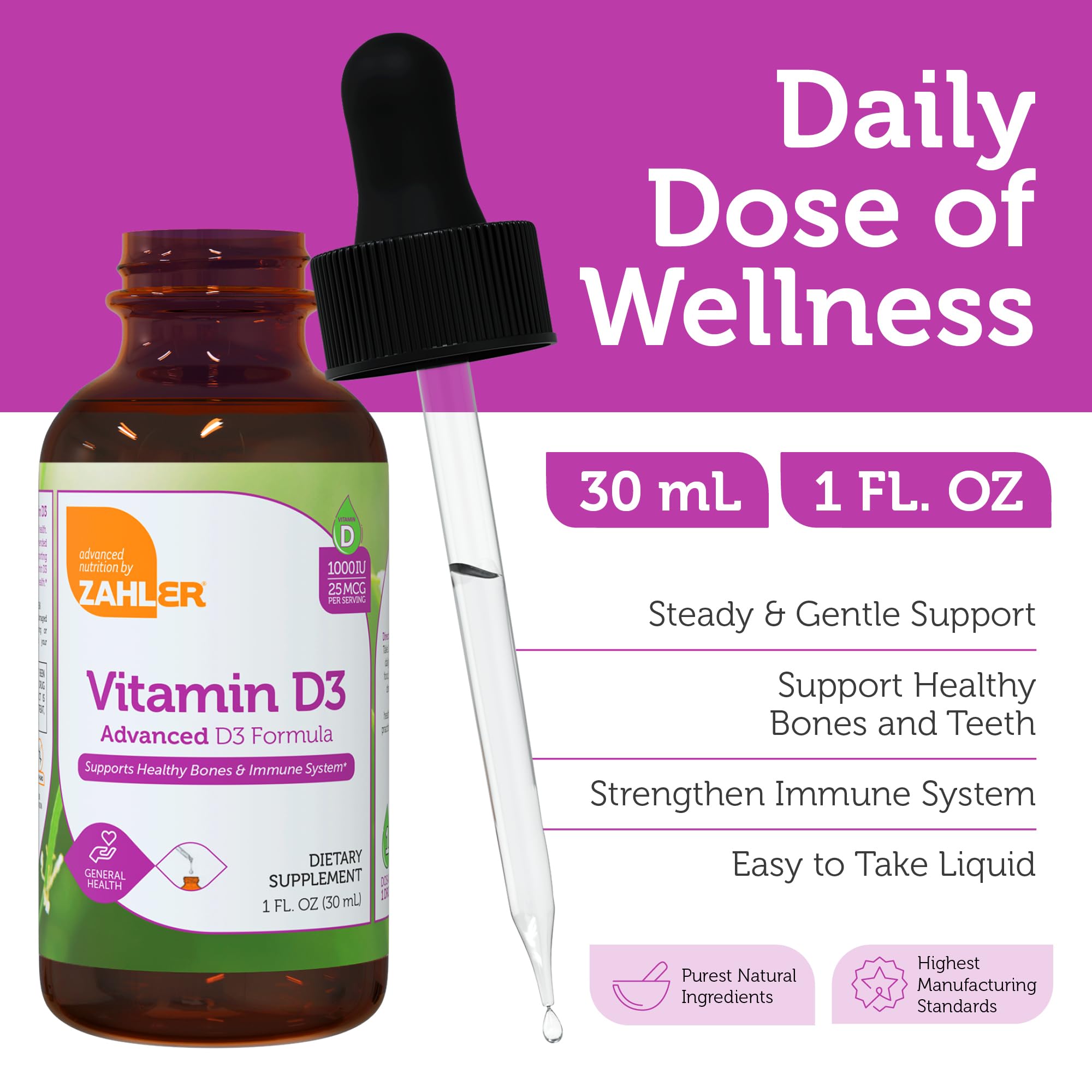 Zahler Vitamin D3 1000 IU Liquid Drops packaging side view