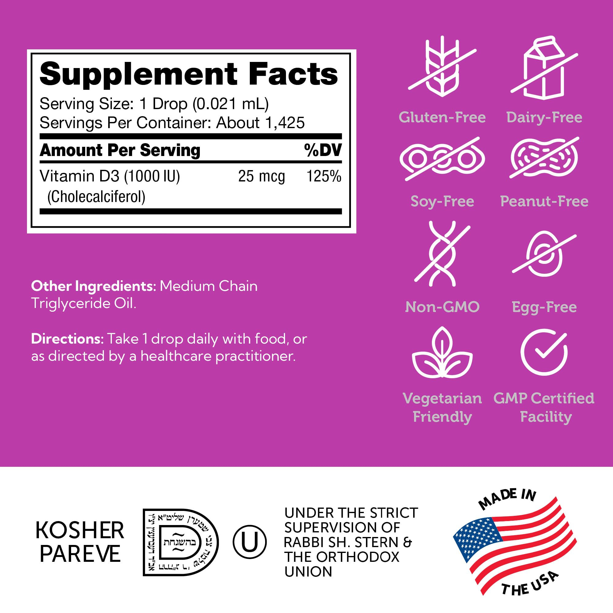 Zahler Vitamin D3 1000 IU Liquid Drops with measuring spoon