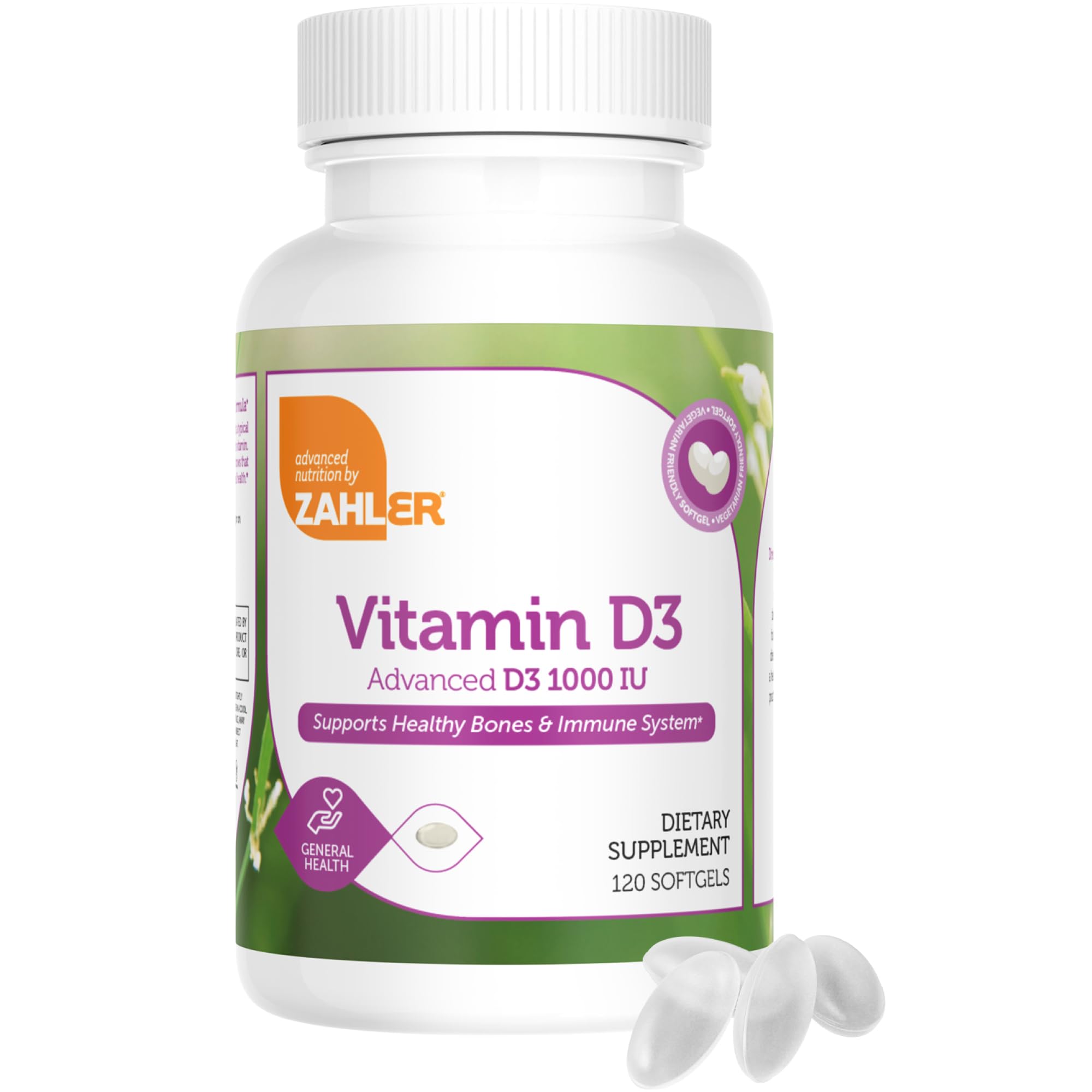 Zahler Vitamin D3 1000 IU Softgels side view