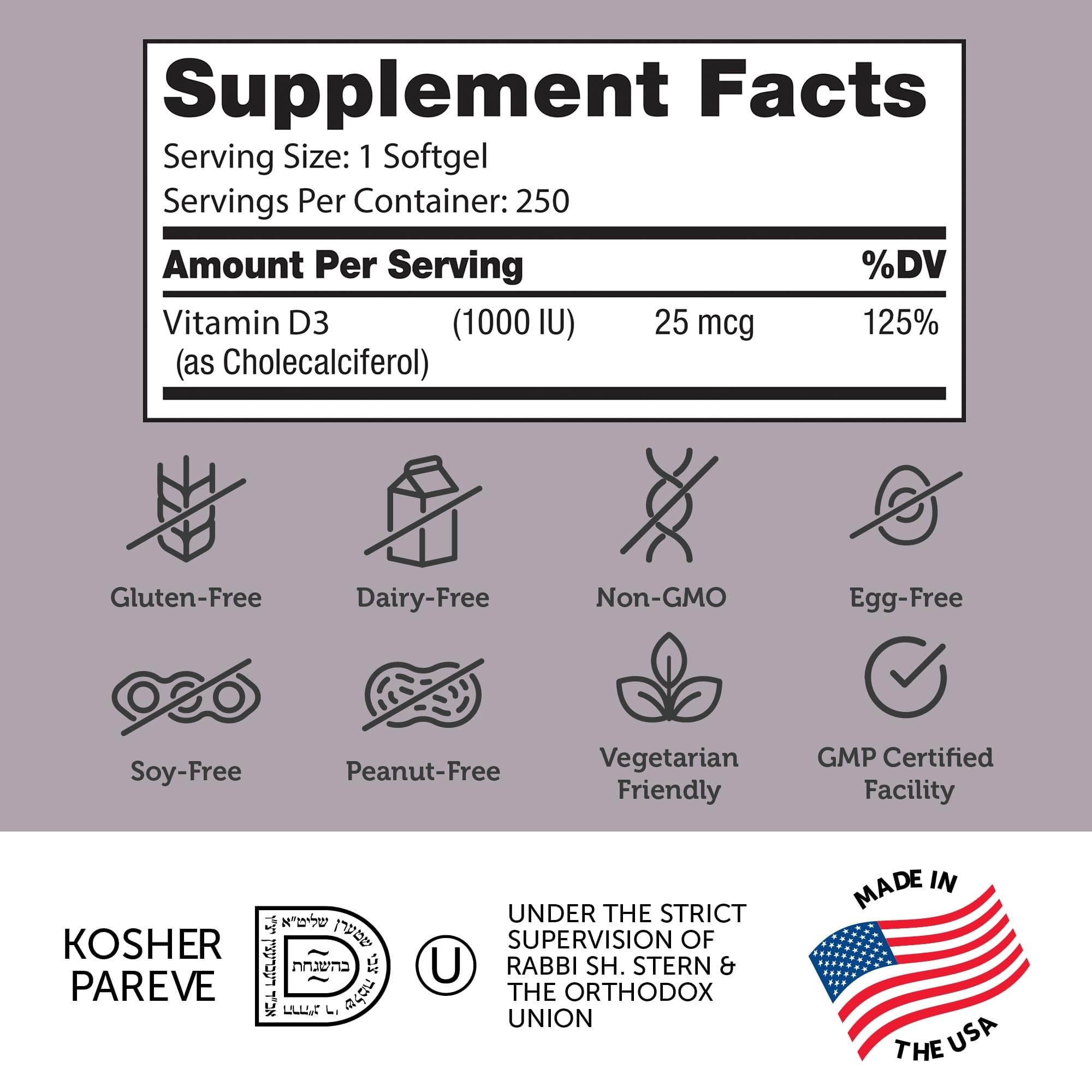 Zahler Vitamin D3 1000 IU Softgels side view