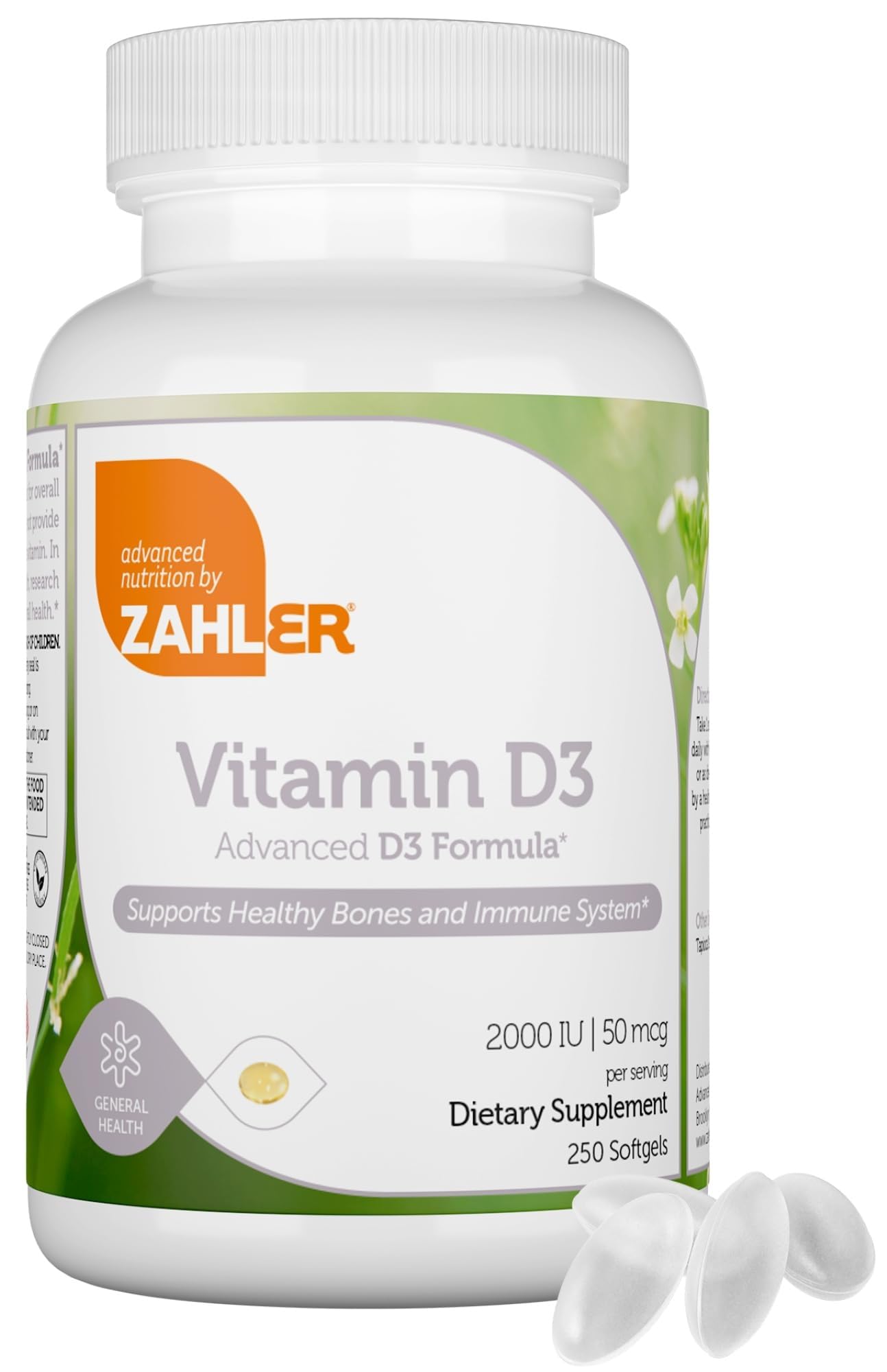 Zahler Vitamin D3 2000 IU Softgels front view with packaging