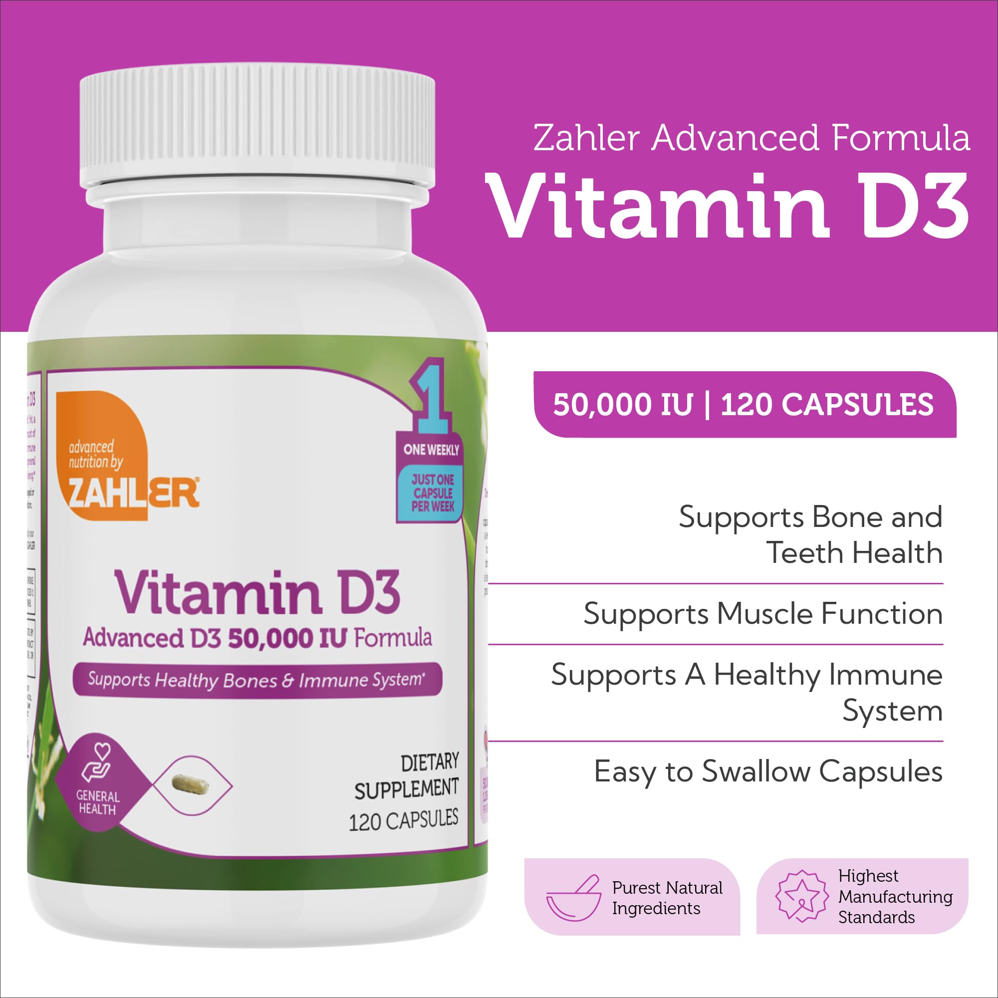 Zahler Vitamin D3 50,000 IU softgels side view