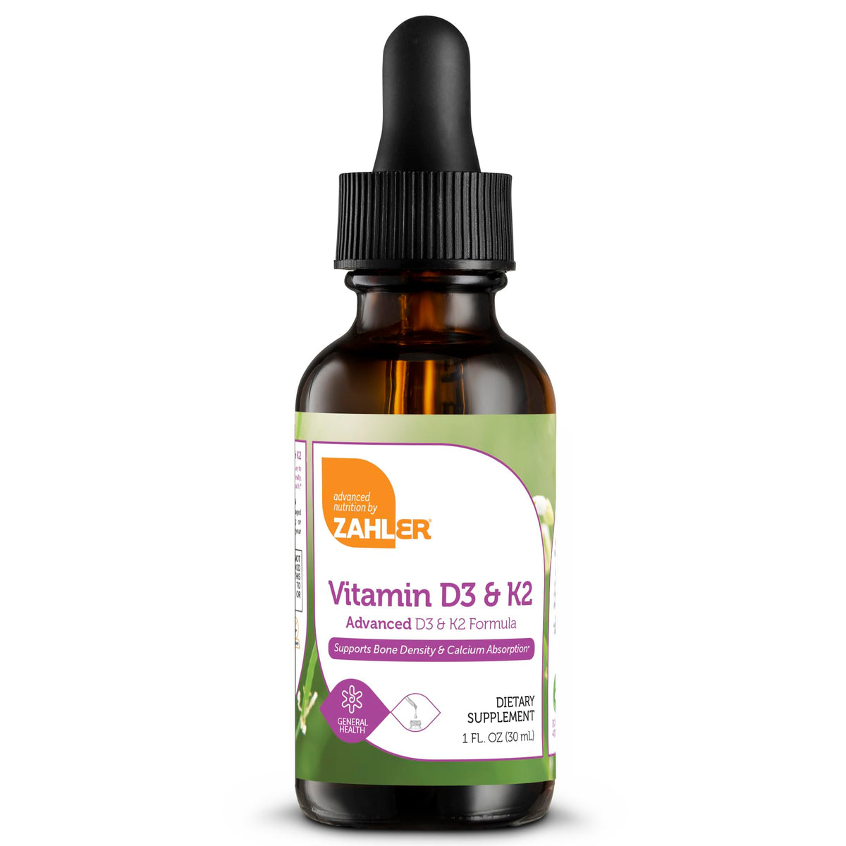 Zahler Vitamin K2 + D3 Liquid Drops 1 fl oz bottle front view