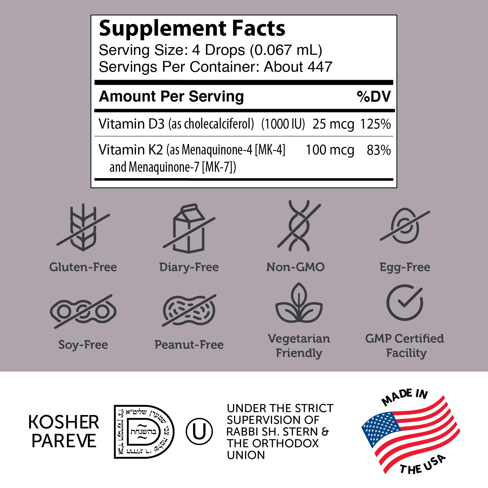 Zahler Vitamin K2 + D3 Liquid Drops ingredients list