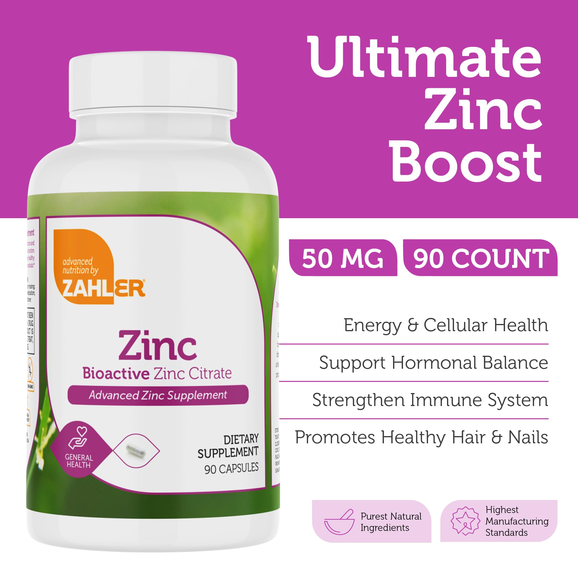 Zahler Zinc Capsules 50mg side view showing capsule