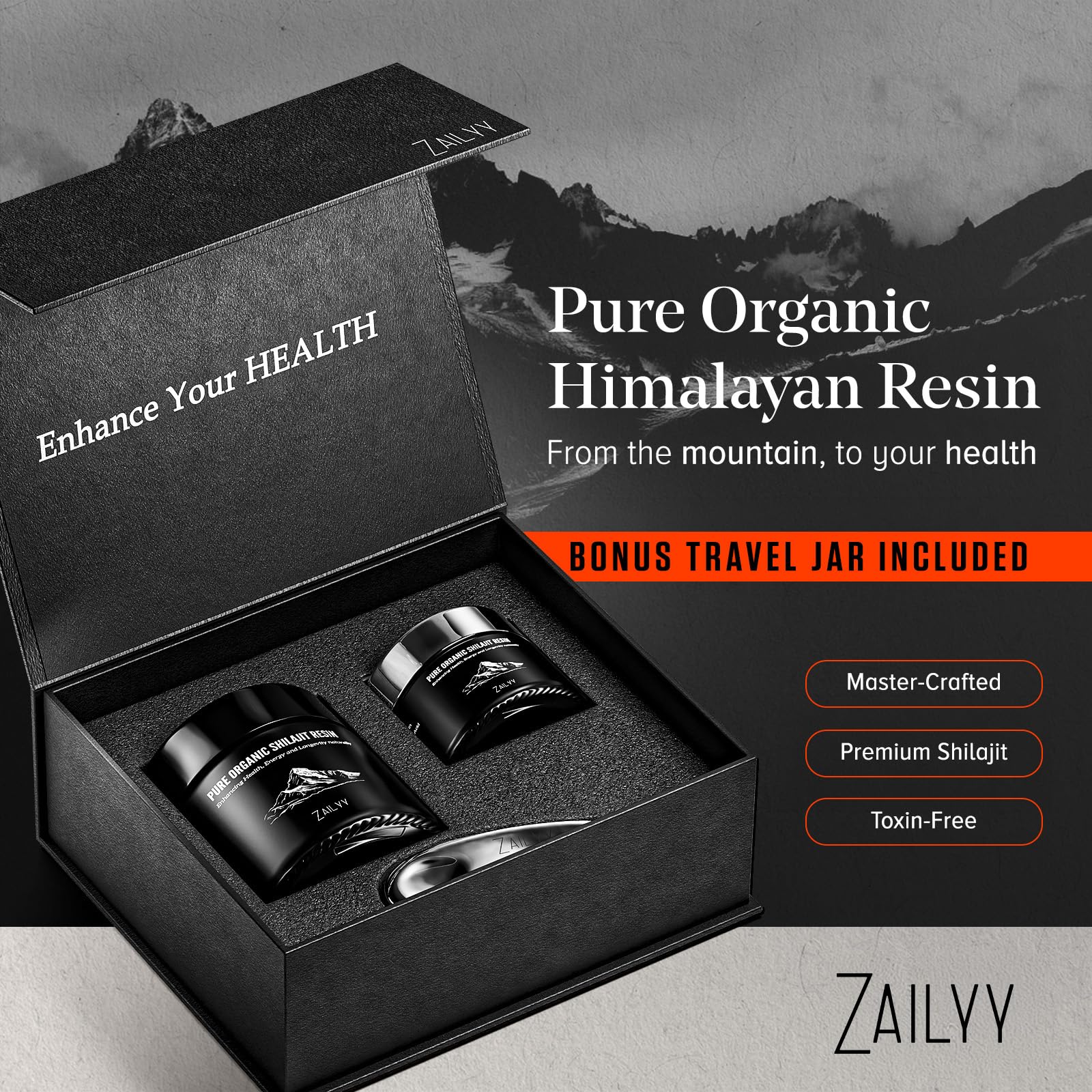 ZAILYY Pure Himalayan Shilajit Resin 80g with metal scooper