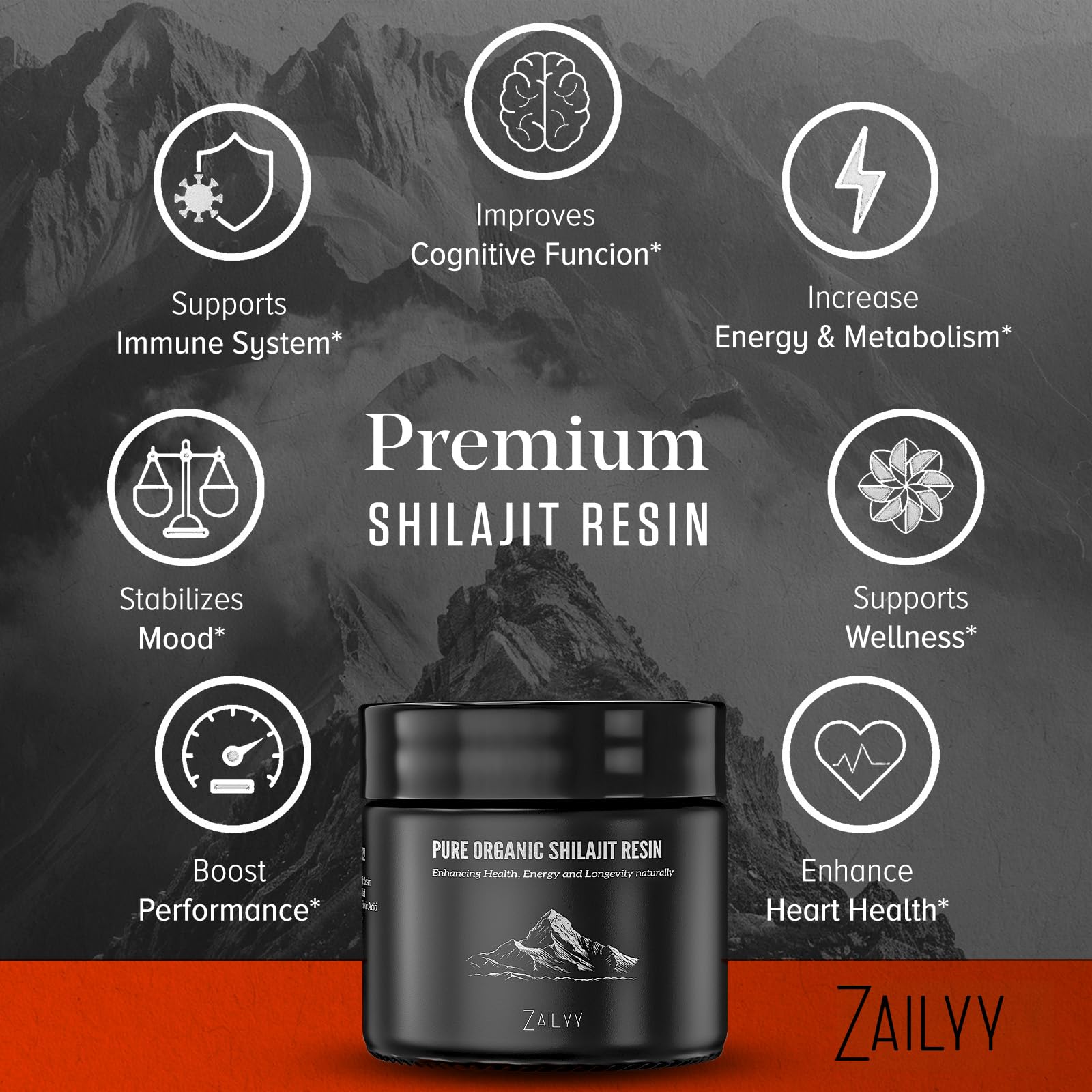 ZAILYY Pure Himalayan Shilajit Resin with ingredients list
