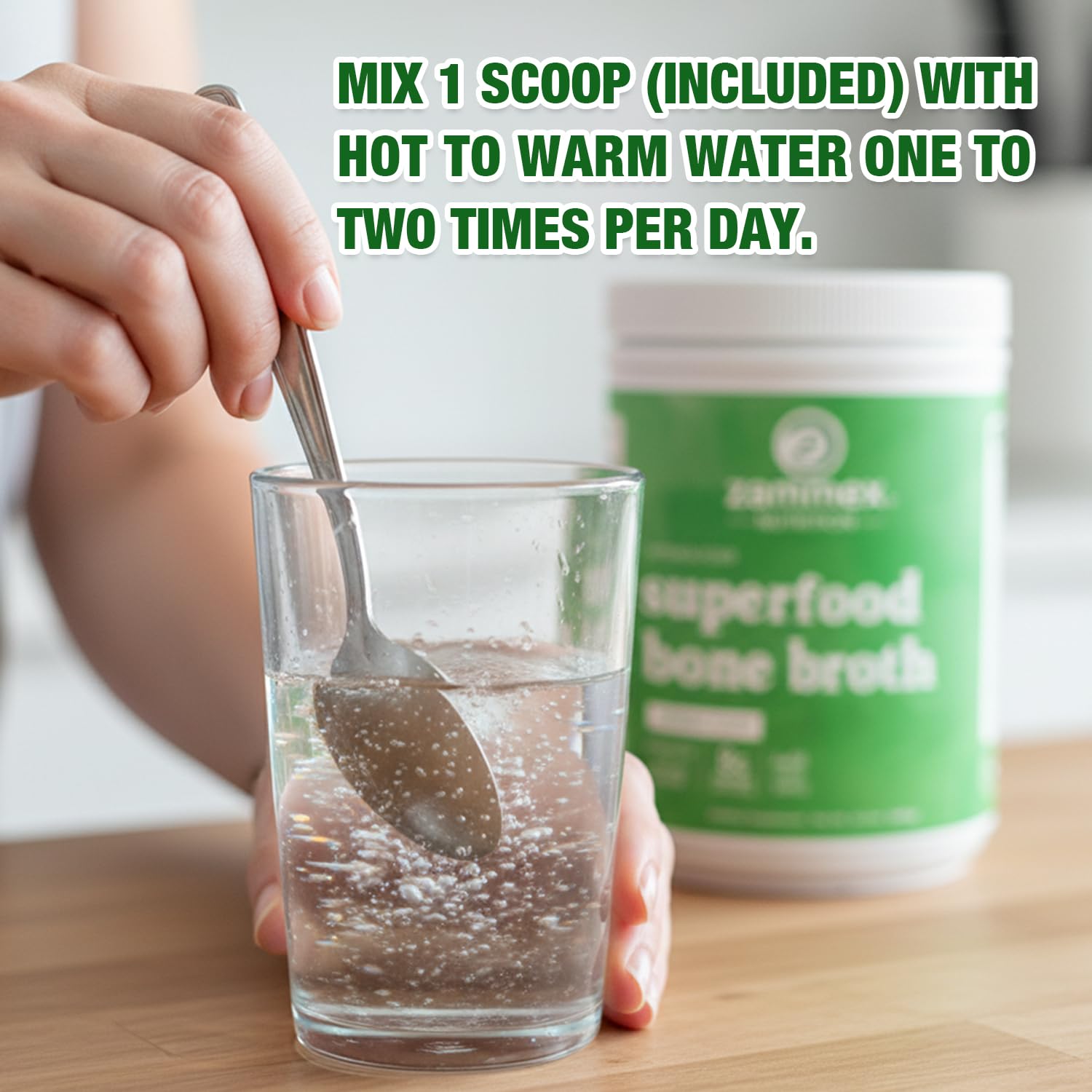 Zammex Bone Broth Protein Powder 405g lifestyle scene