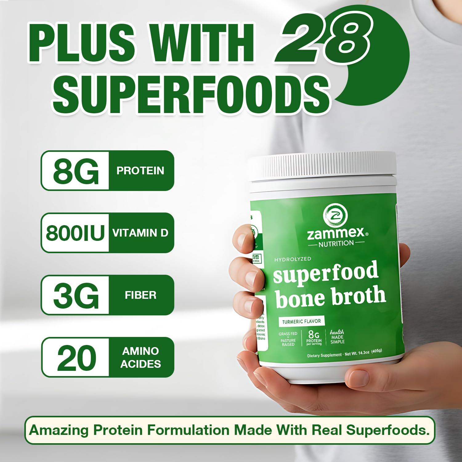 Zammex Bone Broth Protein Powder 405g nutritional information