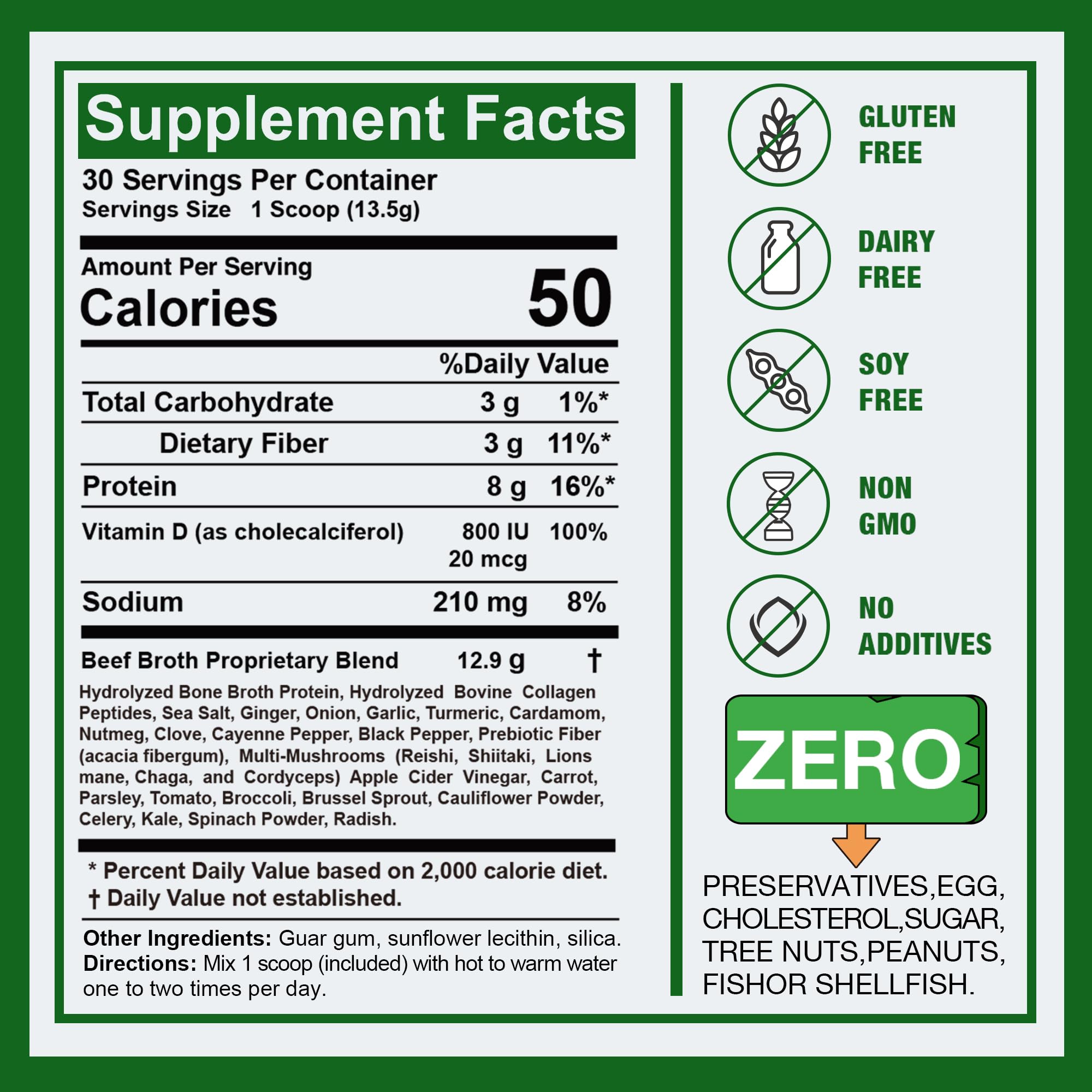 Zammex Bone Broth Protein Powder 405g scoop with powder