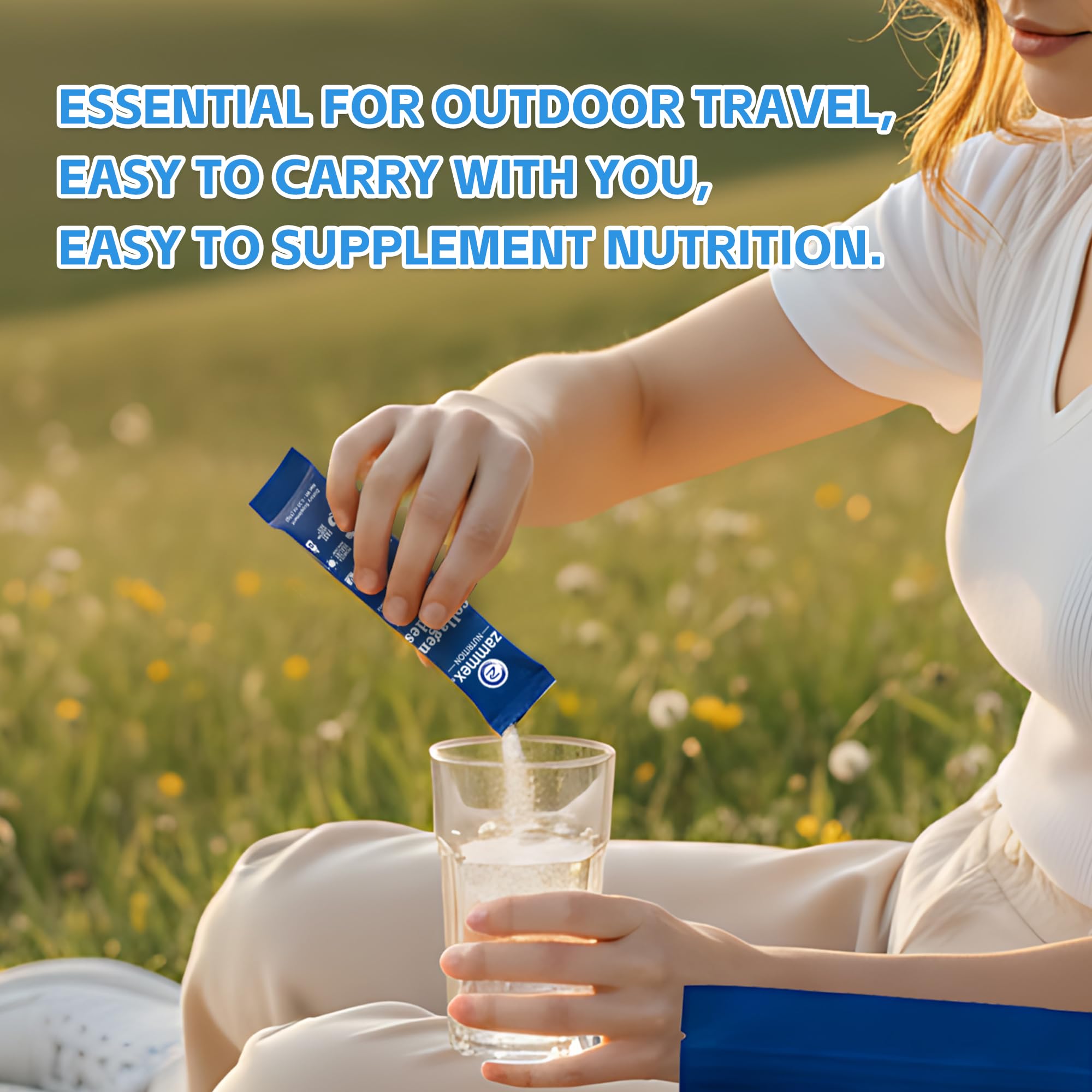 Zammex Collagen Peptides Powder pack with a smoothie