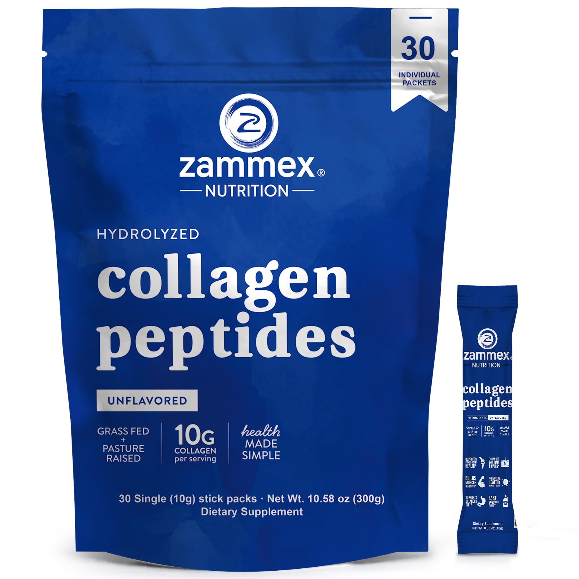 Zammex Collagen Peptides Powder travel packets front view