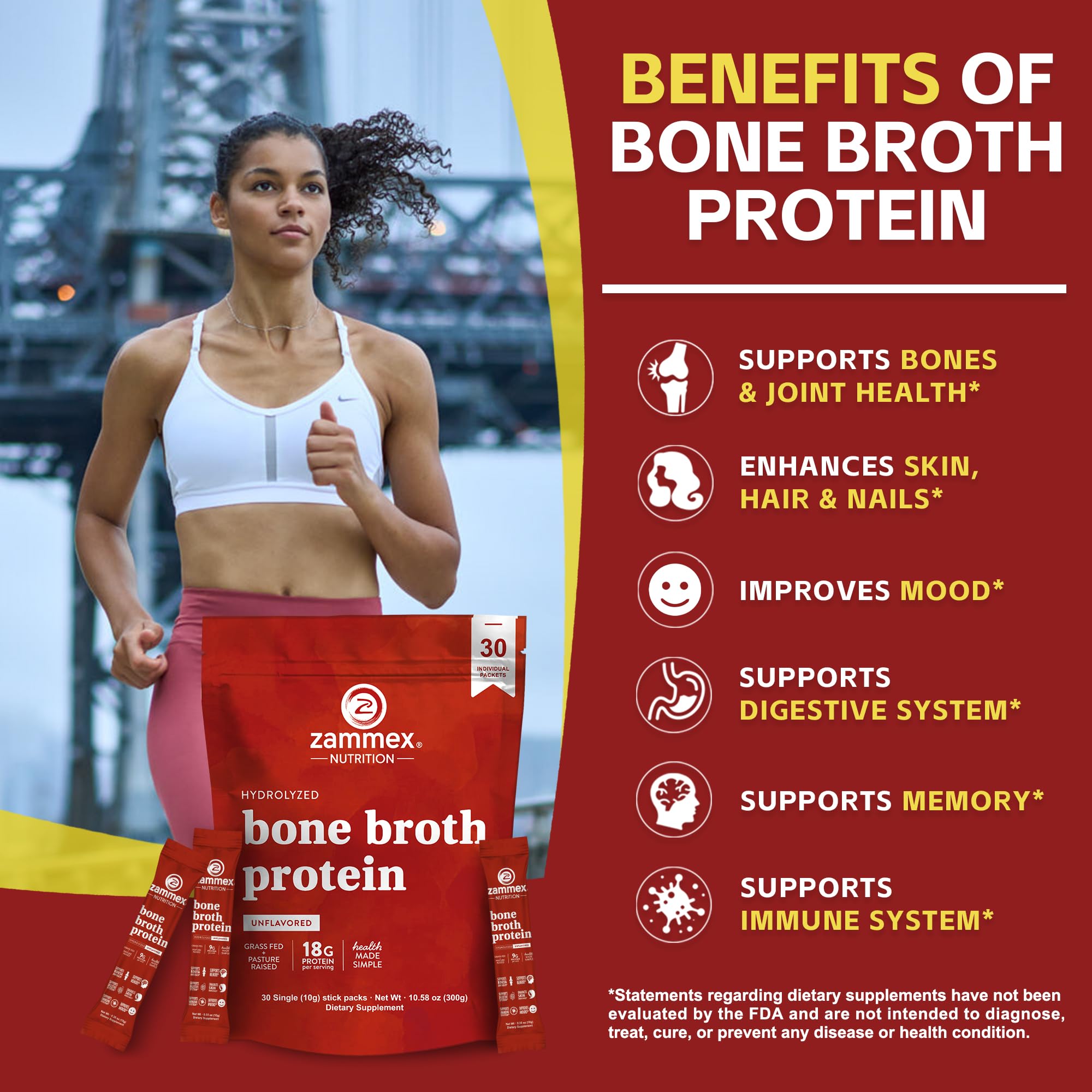 Zammex Collagen Peptides stick pack in a gym bag