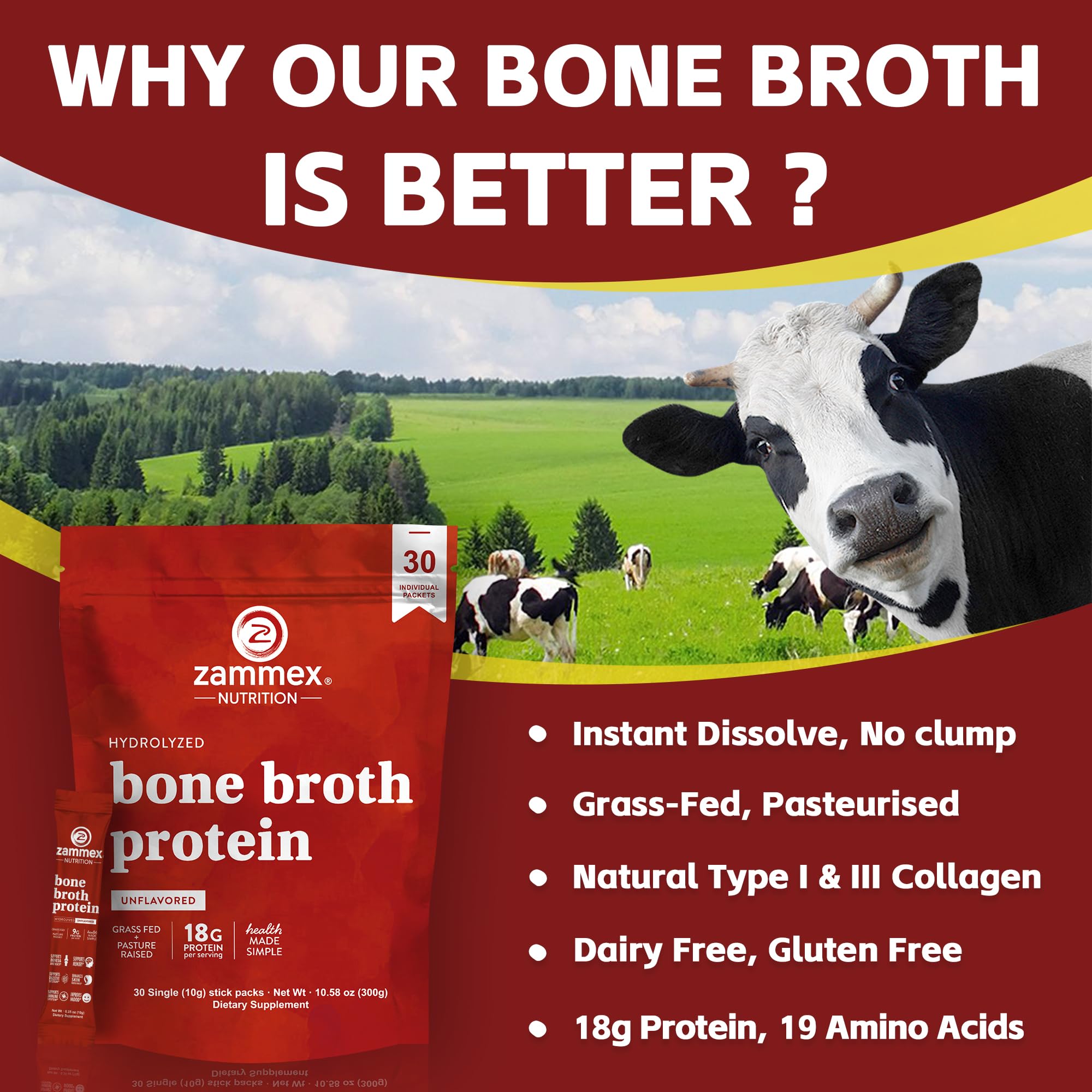 Zammex Collagen Peptides stick pack on a kitchen counter