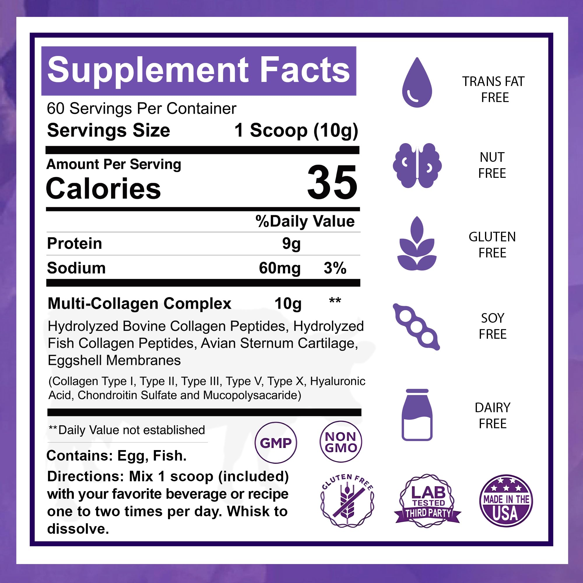 Zammex Hydrolyzed Multi Collagen Complex 600g side view