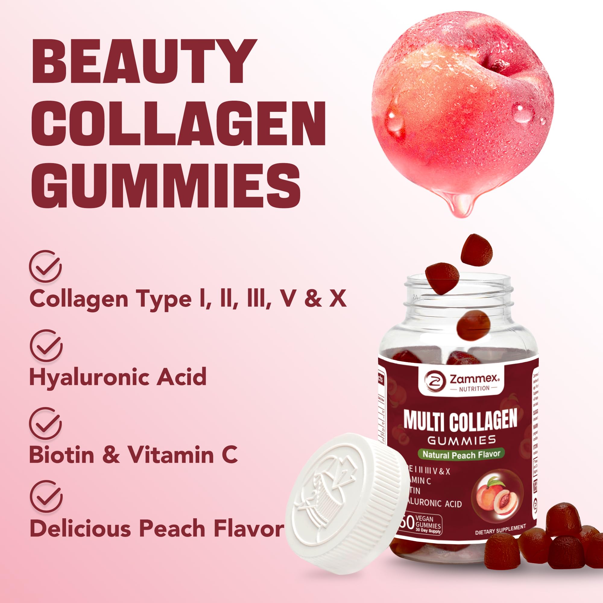 Zammex Multi-Collagen Gummies with a close-up of the gummies