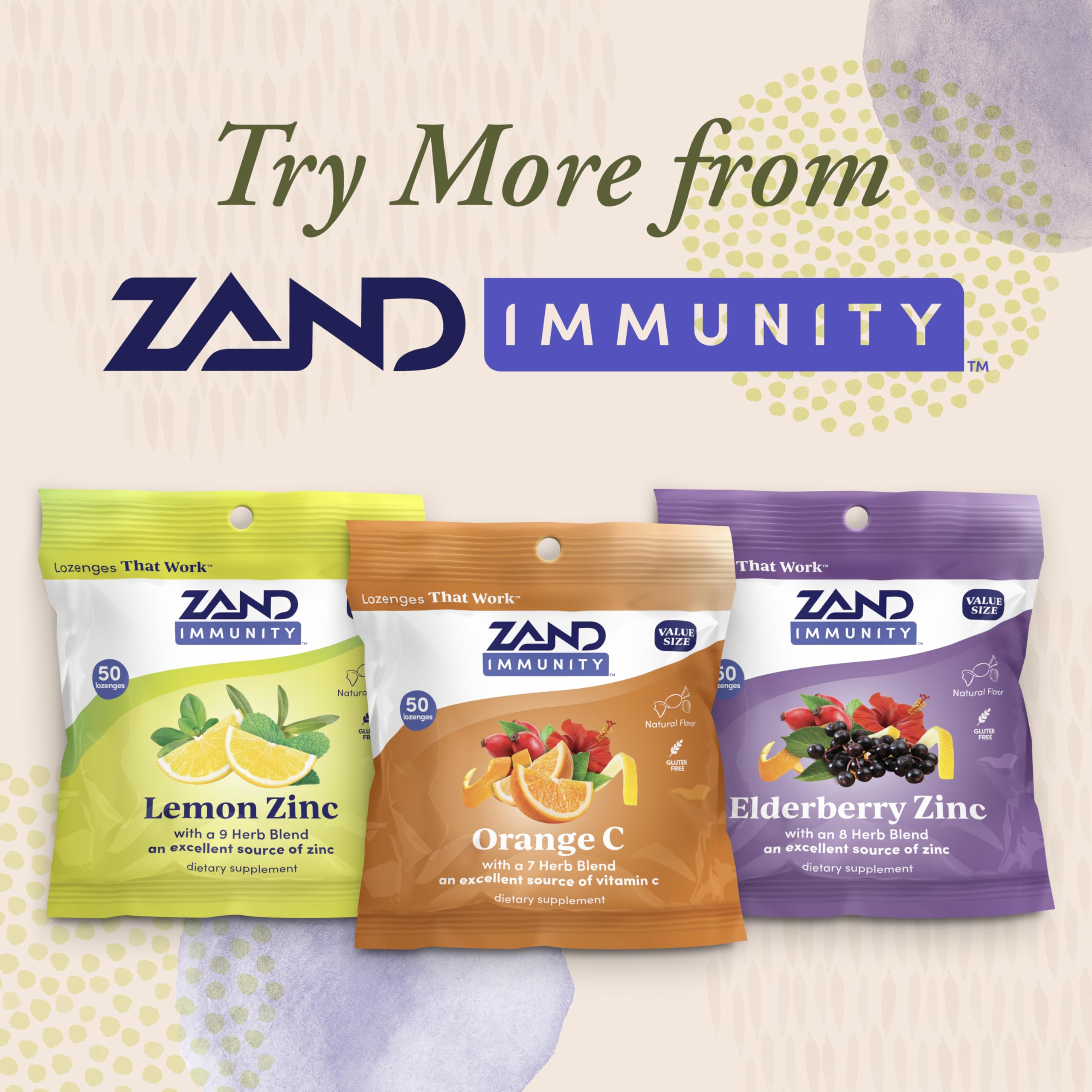 ZAND daily wellness Orange C Lozenges displayed on a wooden table