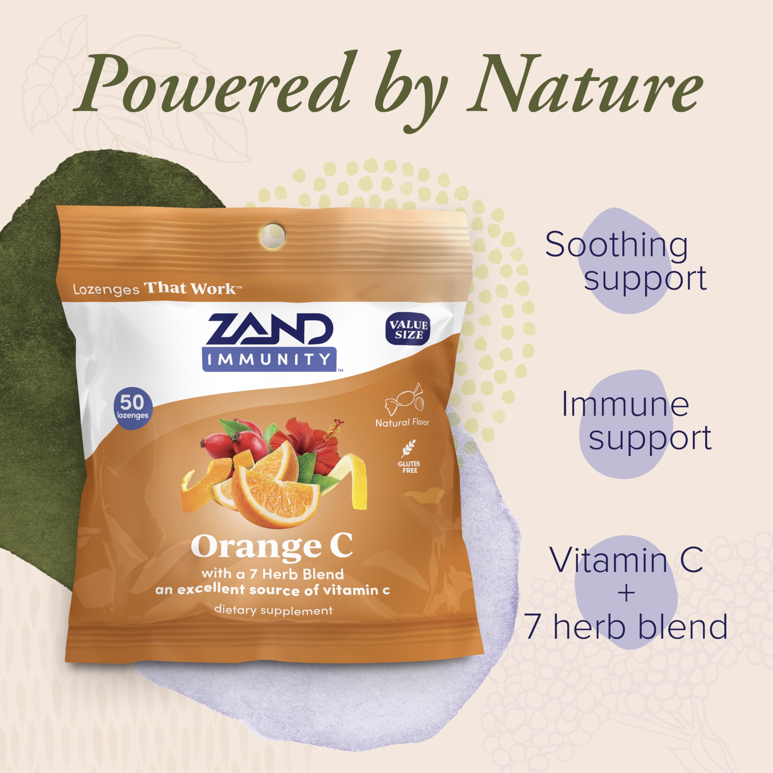 ZAND daily wellness Orange C Lozenges with herbs and ingredients