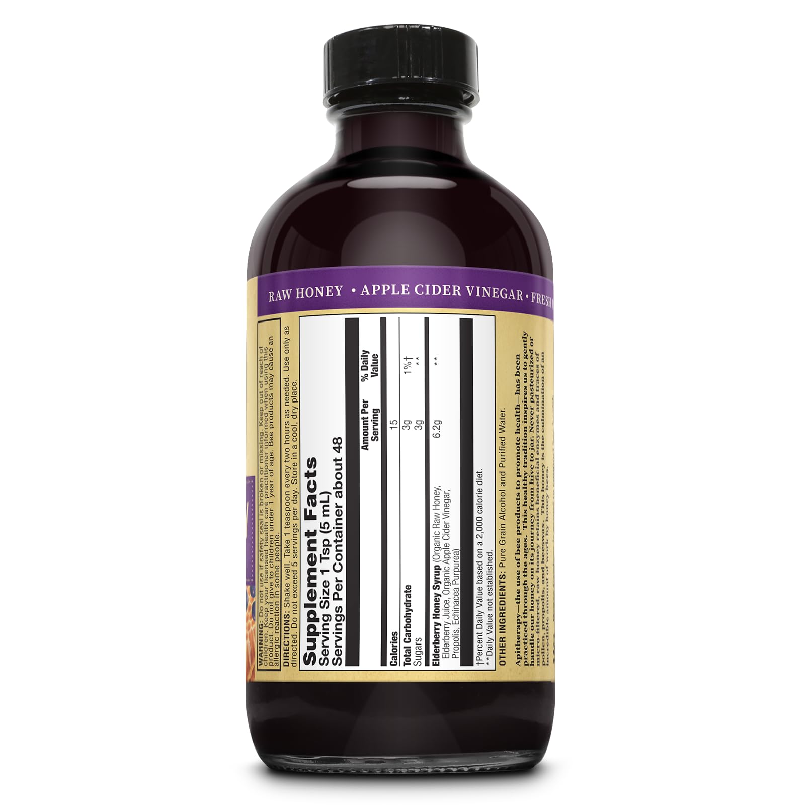 ZAND Elderberry Syrup 481g side view showing ingredients list