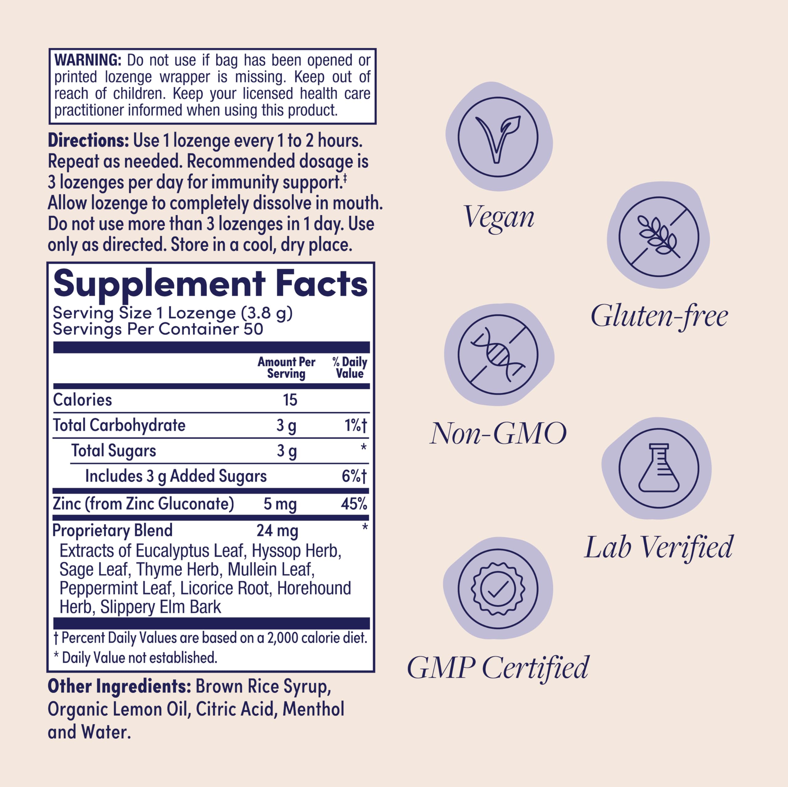 ZAND Lemon Zinc Lozenges 5mg with herbal blend side view