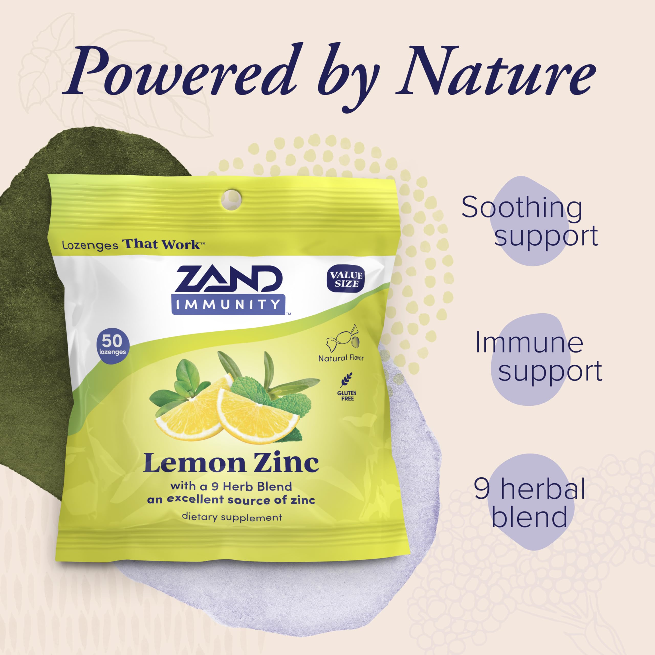 ZAND Lemon Zinc Lozenges close-up of individual lozenge