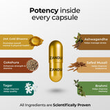 Zandu Ashwagandha Gold Capsules lifestyle shot on a wooden table