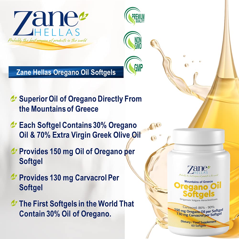 Zane HELLAS Oregano Oil Softgels ingredients list on packaging