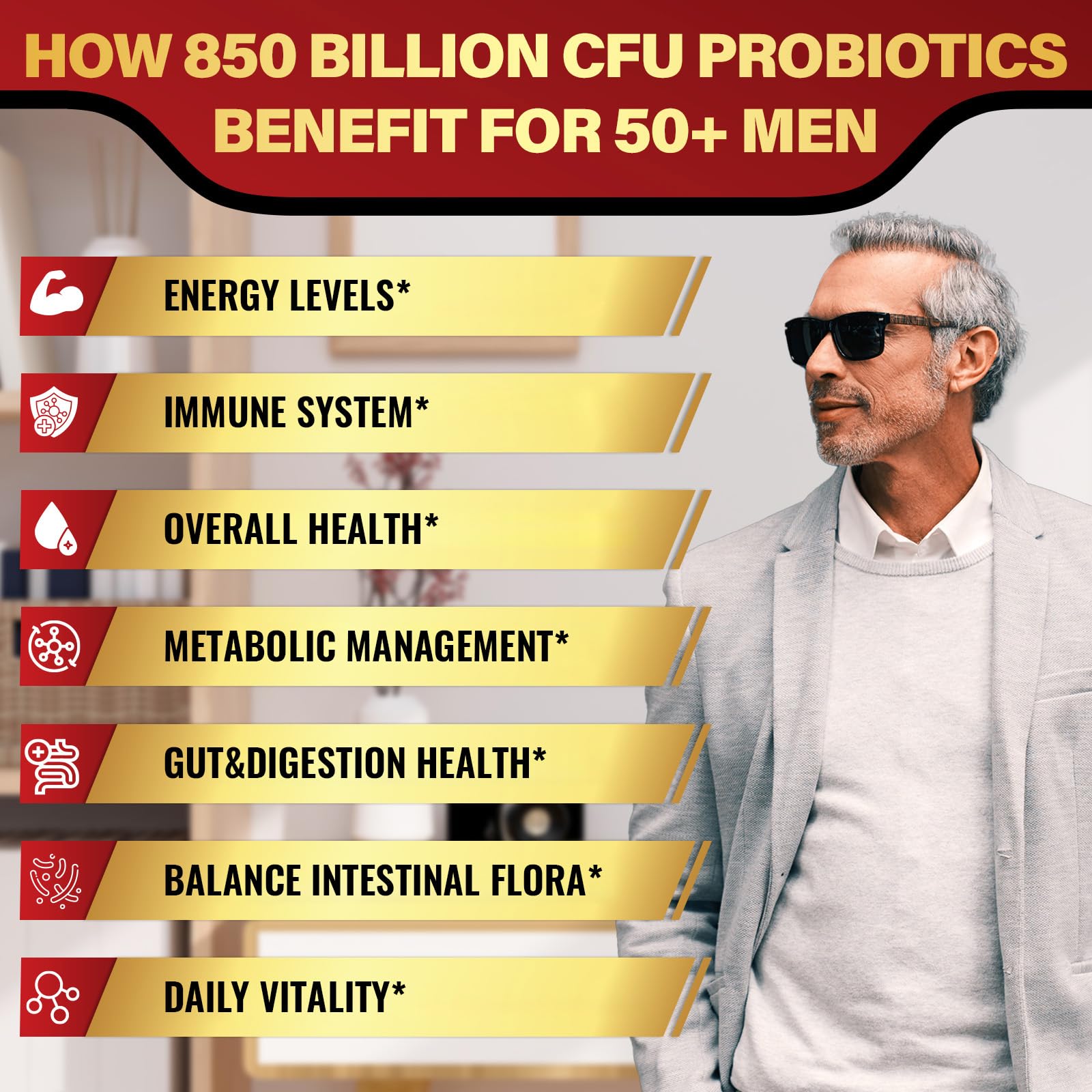 Zanleuds Probiotics for Men 50+ capsules on a wooden surface