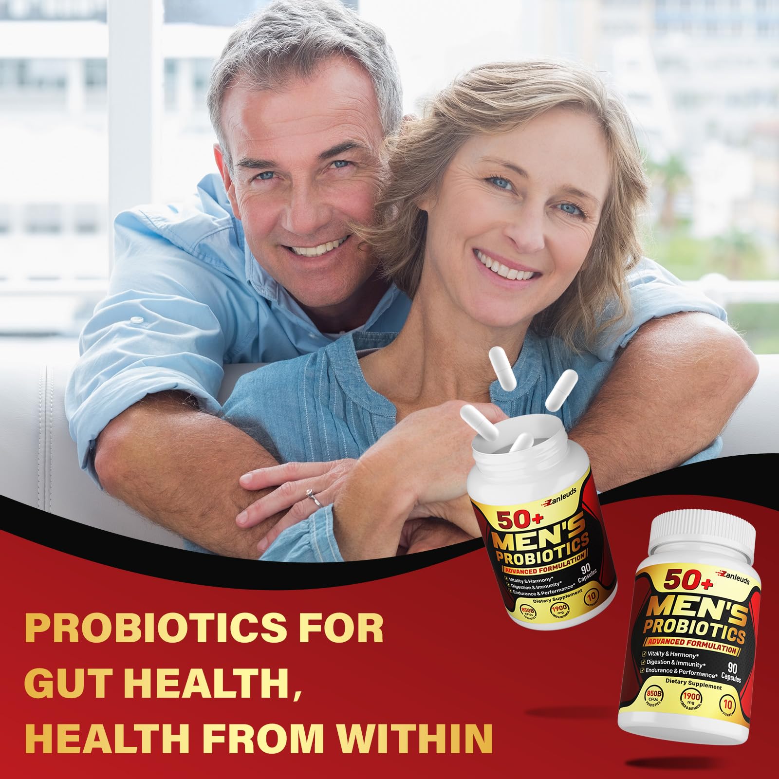 Zanleuds Probiotics for Men 50+ product with a natural background