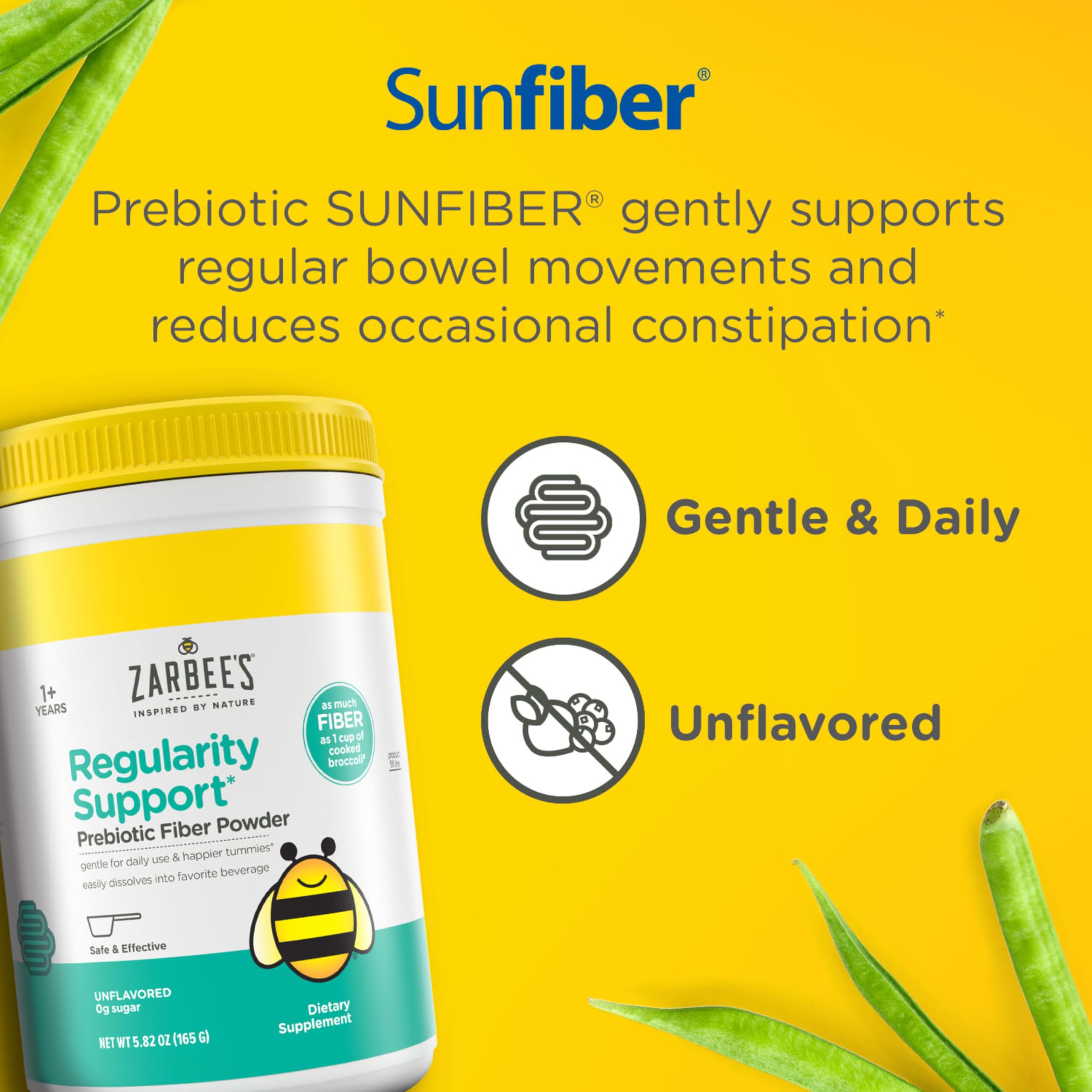 Zarbee's Children's Prebiotic Fiber Powder 6g back view with ingredient list