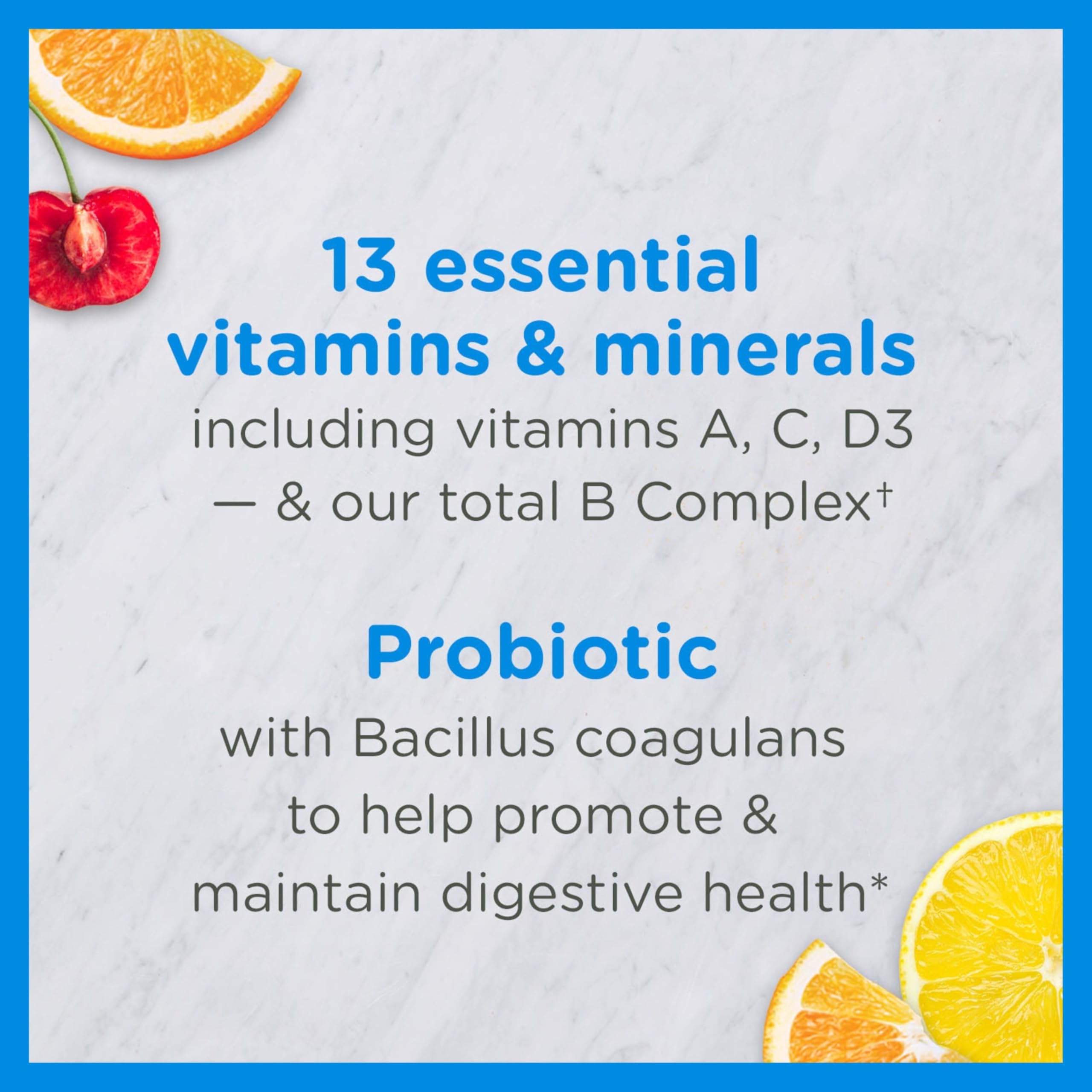 Zarbee's Kid's Complete Multivitamin + Probiotic Gummies back view with ingredients