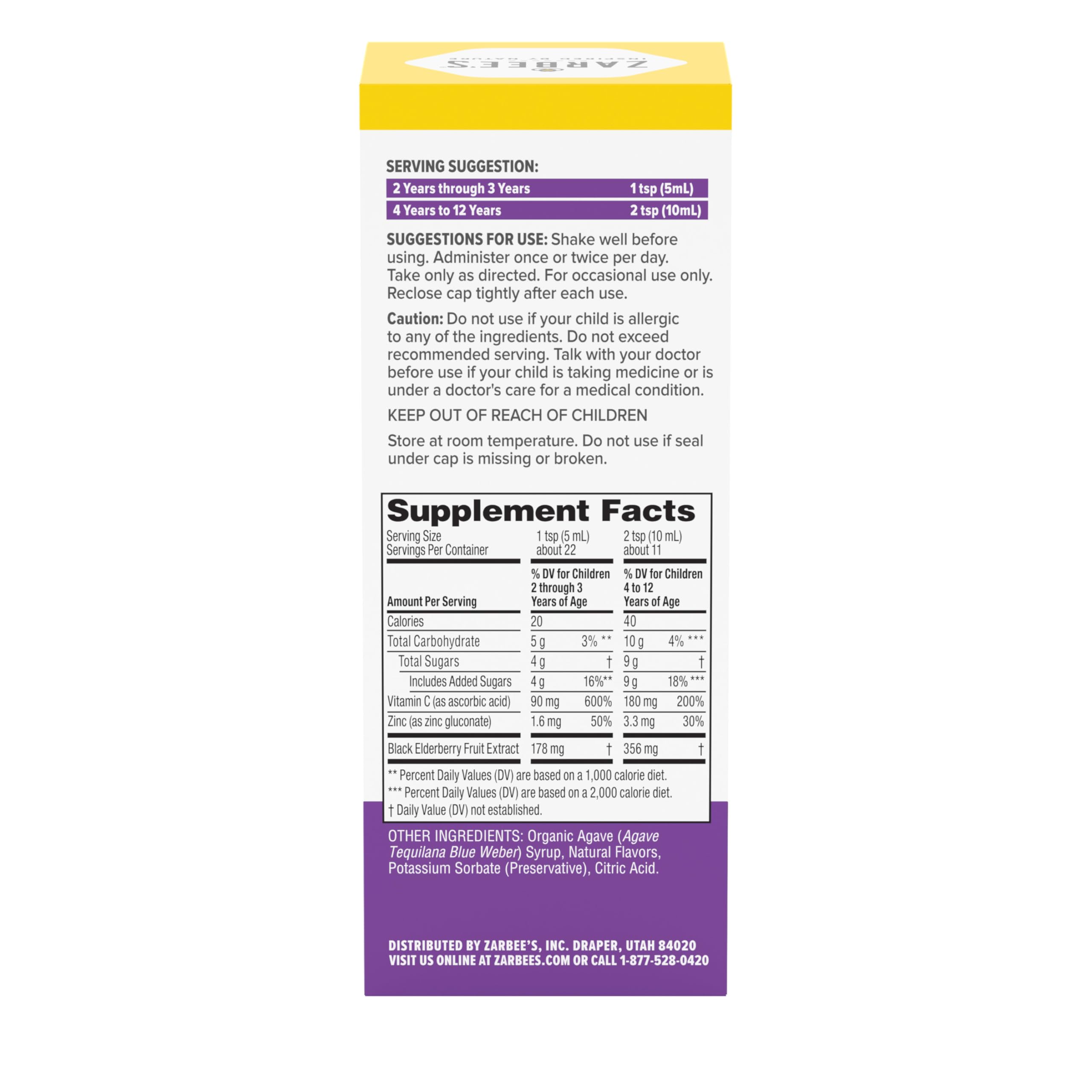 Zarbee's Kid’s Daily daily wellness Support Syrup 200g serving suggestion