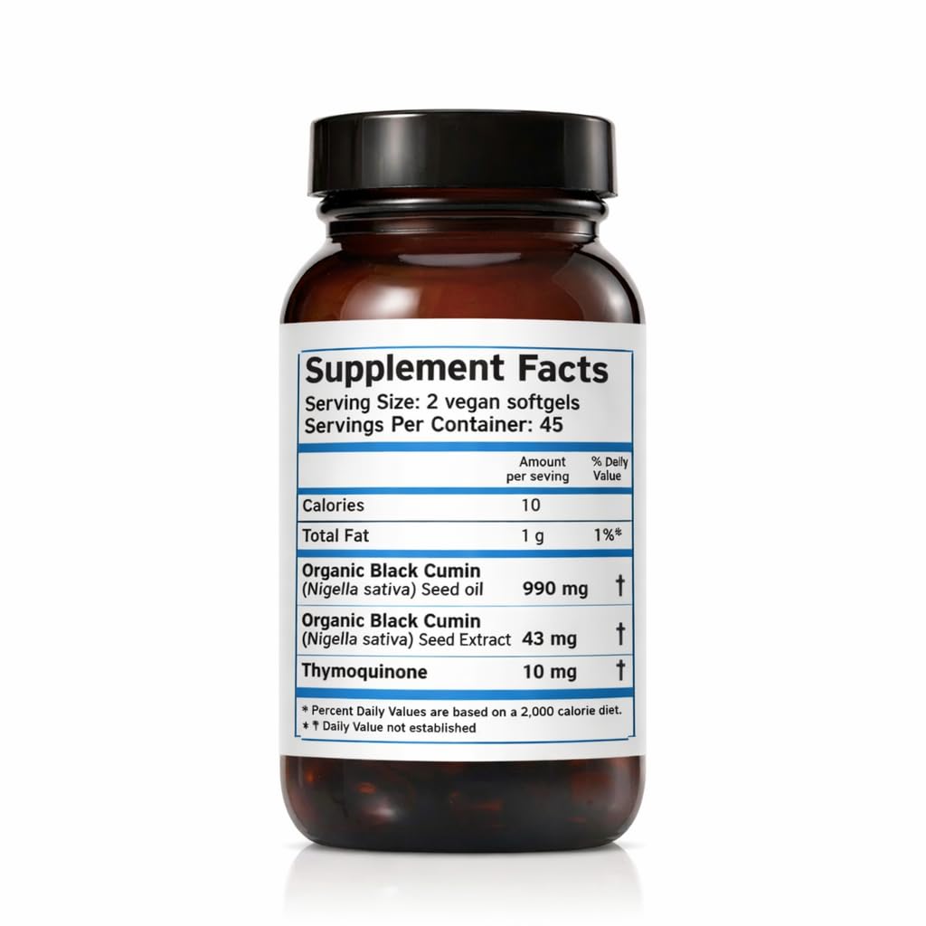 Zatik Black Seed Oil Vegan Softgels side view showing label