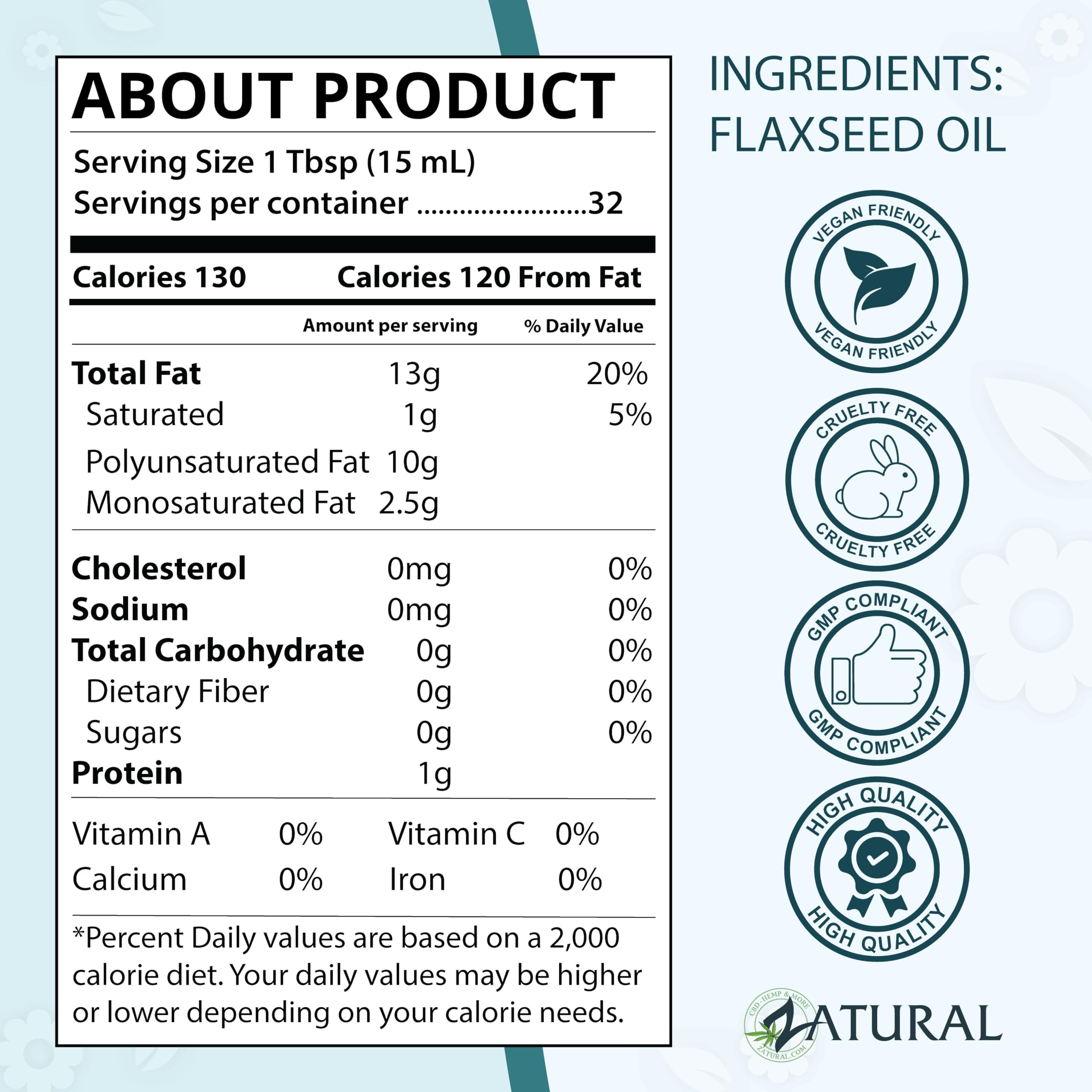 Zatural Flax Seed Oil 472g nutritional information